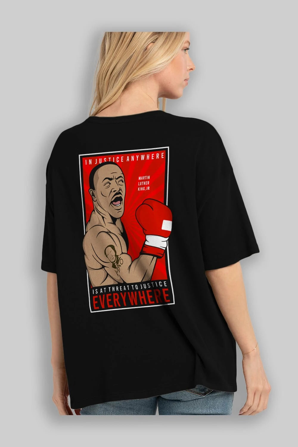 Luther King Boxer Arka Baskılı Oversize t-shirt Erkek Kadın Unisex %100 Pamuk tişort