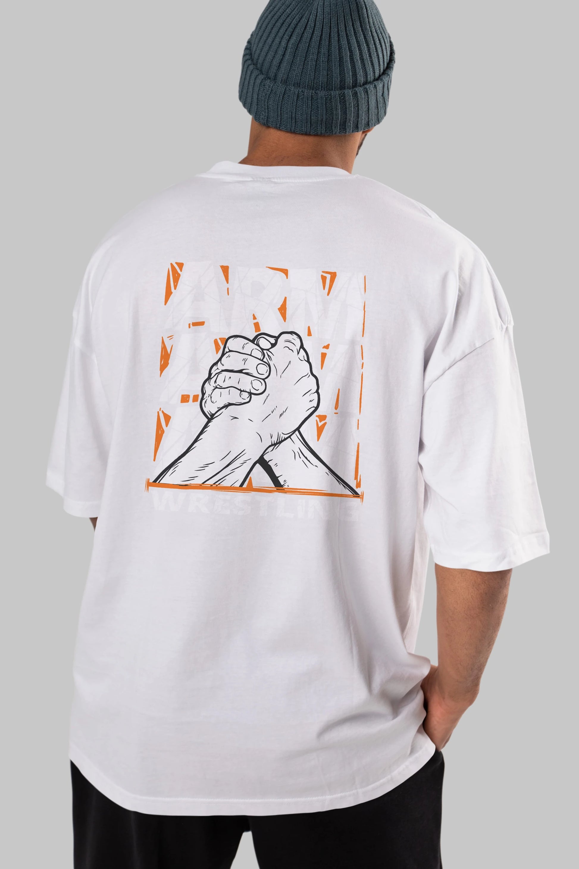 Arm Wrestling Arka Baskılı Oversize t-shirt Erkek Kadın Unisex