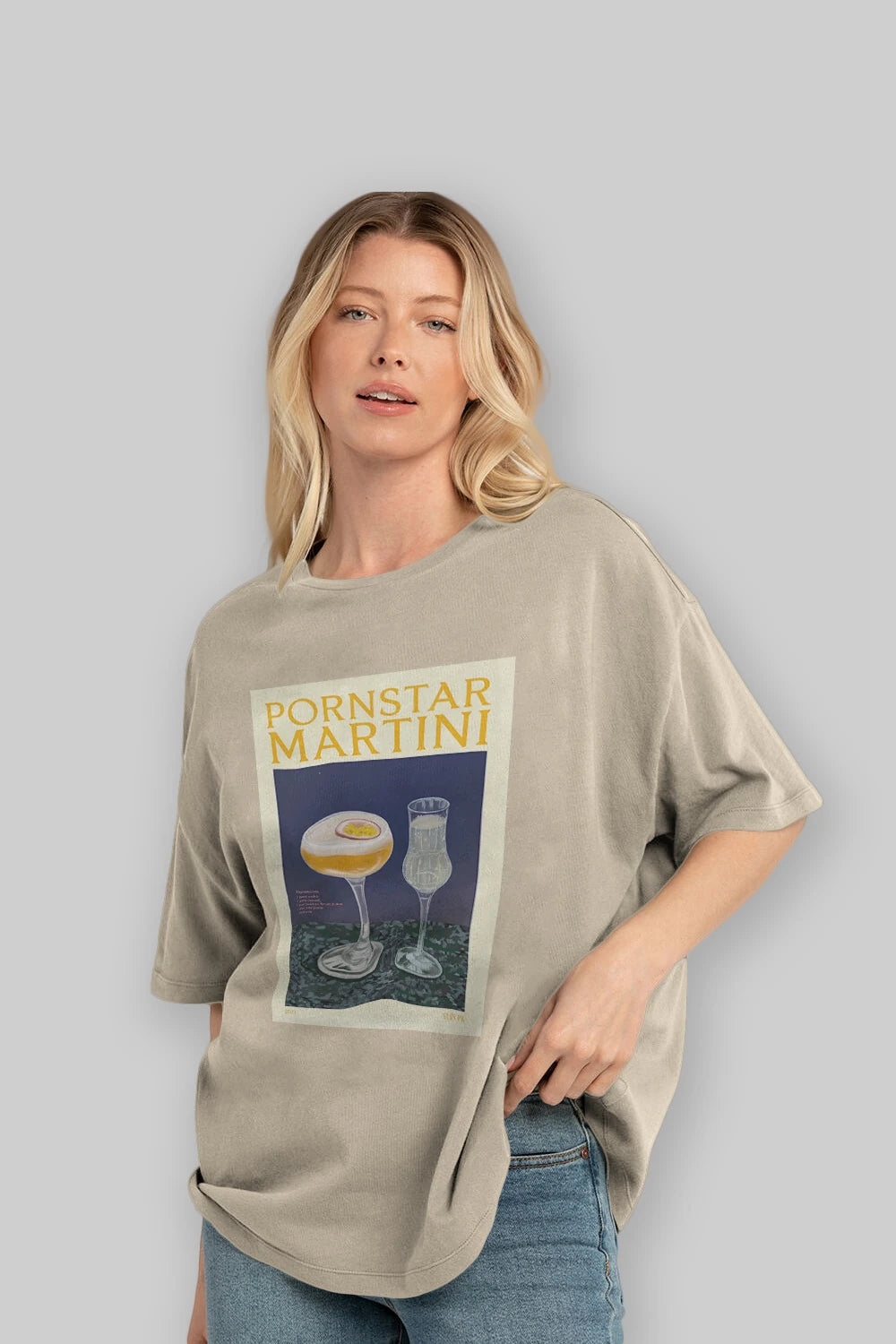 P.rnstar Martini Ön Baskılı Oversize t-shirt Erkek Kadın Unisex %100 Pamuk Bisiklet Yaka tişort