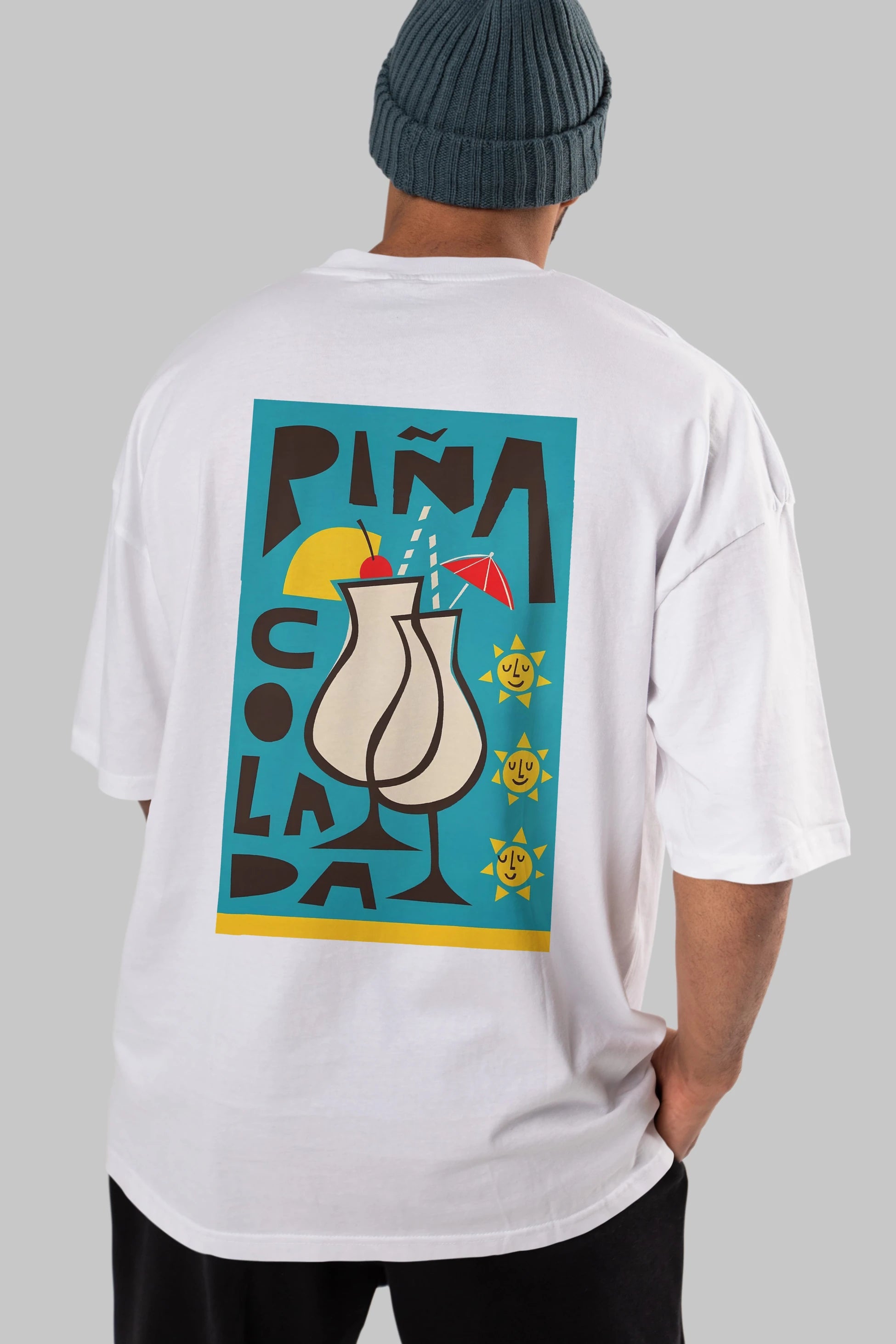 Pina Colada 4 Arka Baskılı Oversize t-shirt Erkek Kadın Unisex %100 Pamuk Bisiklet Yaka tişort