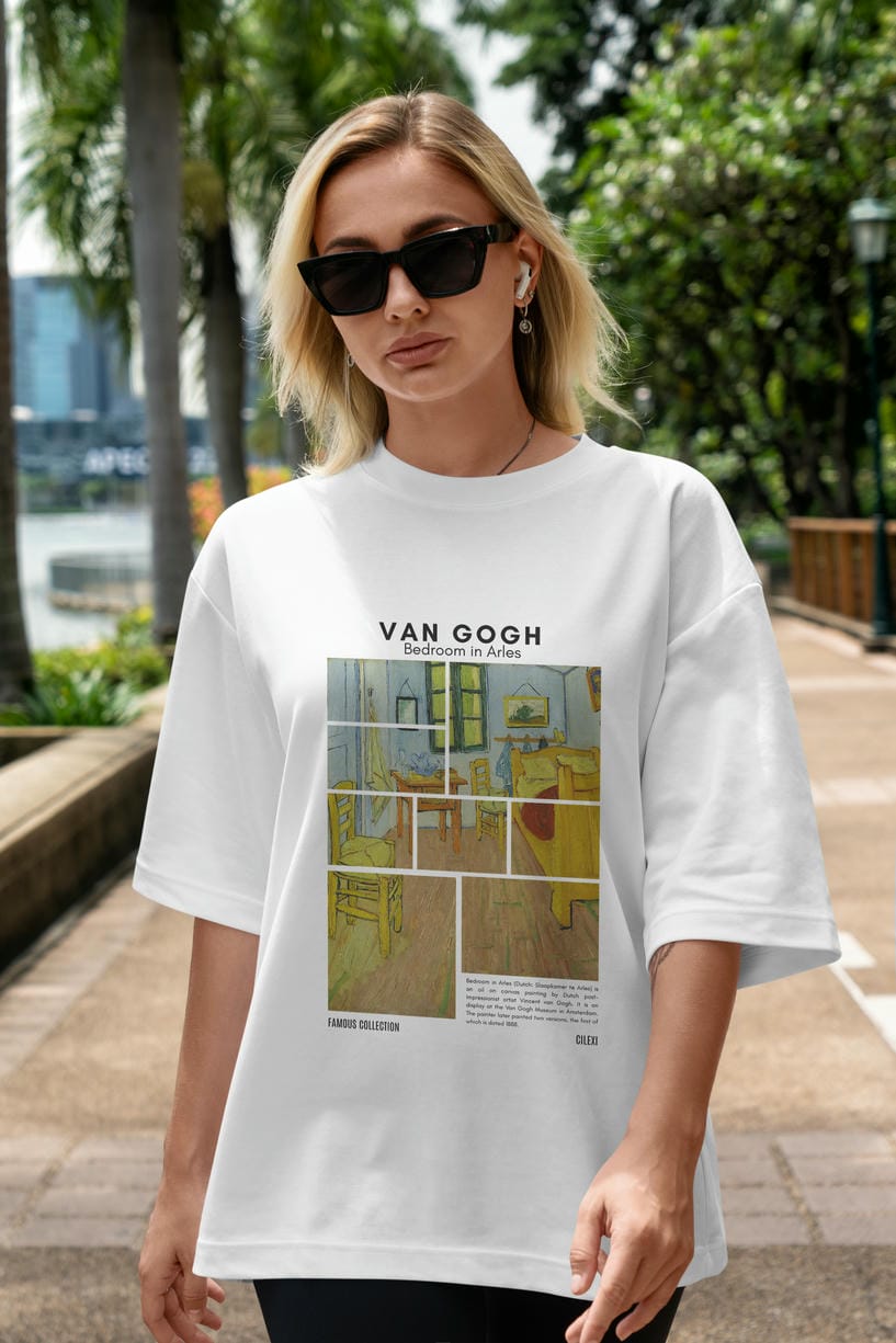 Van Gogh ön Baskılı Oversize t-shirt Erkek Kadın Bisiklet Yaka Pamuk tişort