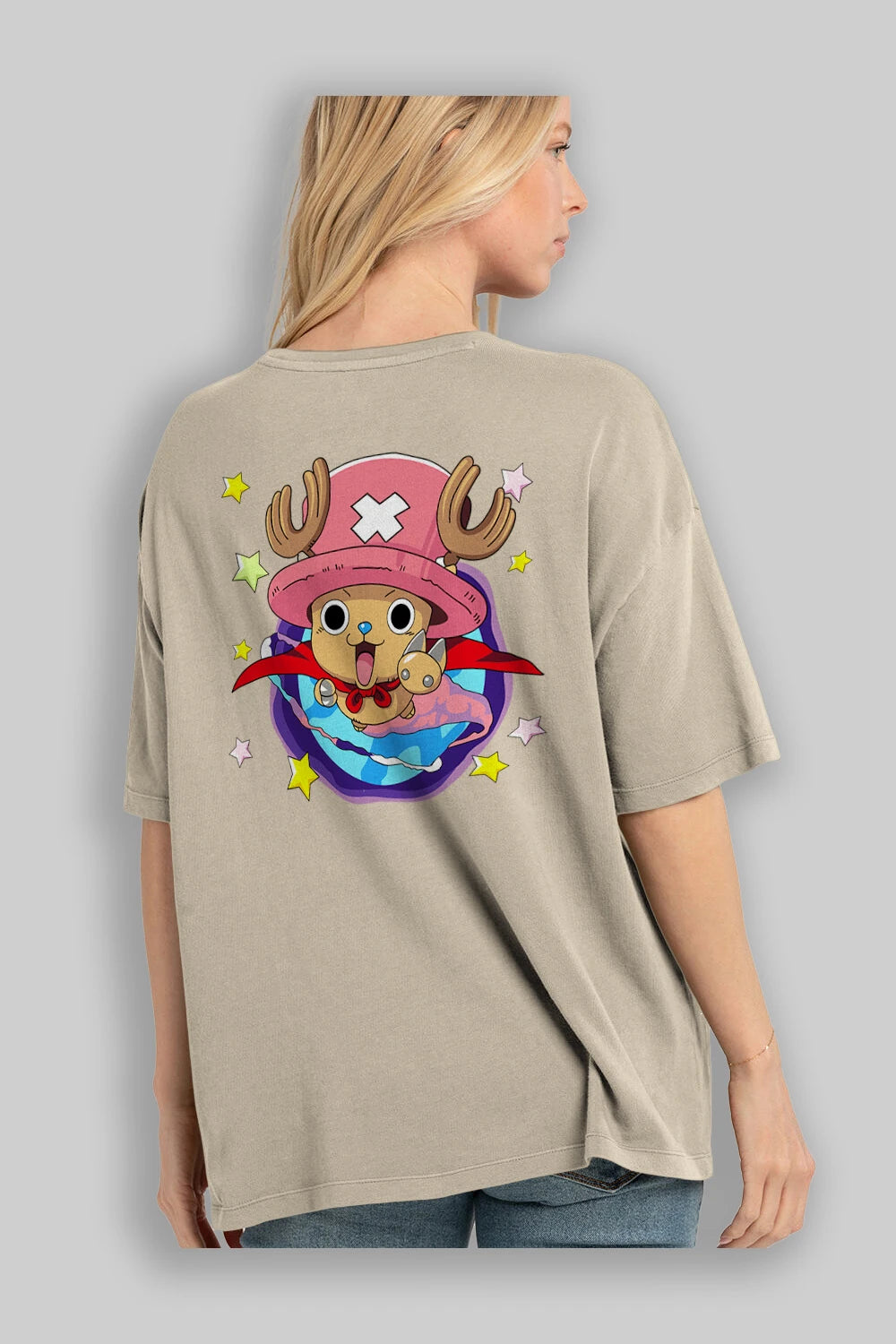 Tony Tony Chopper Anime Arka Baskılı Oversize t-shirt Erkek Kadın Unisex %100 pamuk tişort