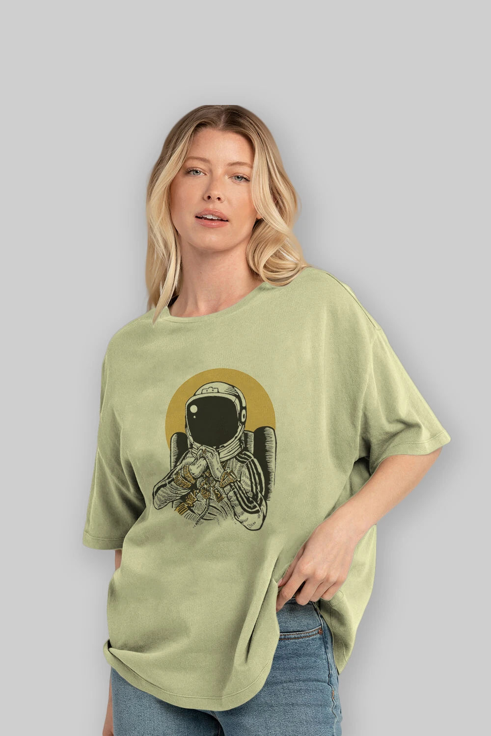 Space Dee Jay Ön Baskılı Oversize t-shirt Erkek Kadın Unisex %100 Pamuk tişort