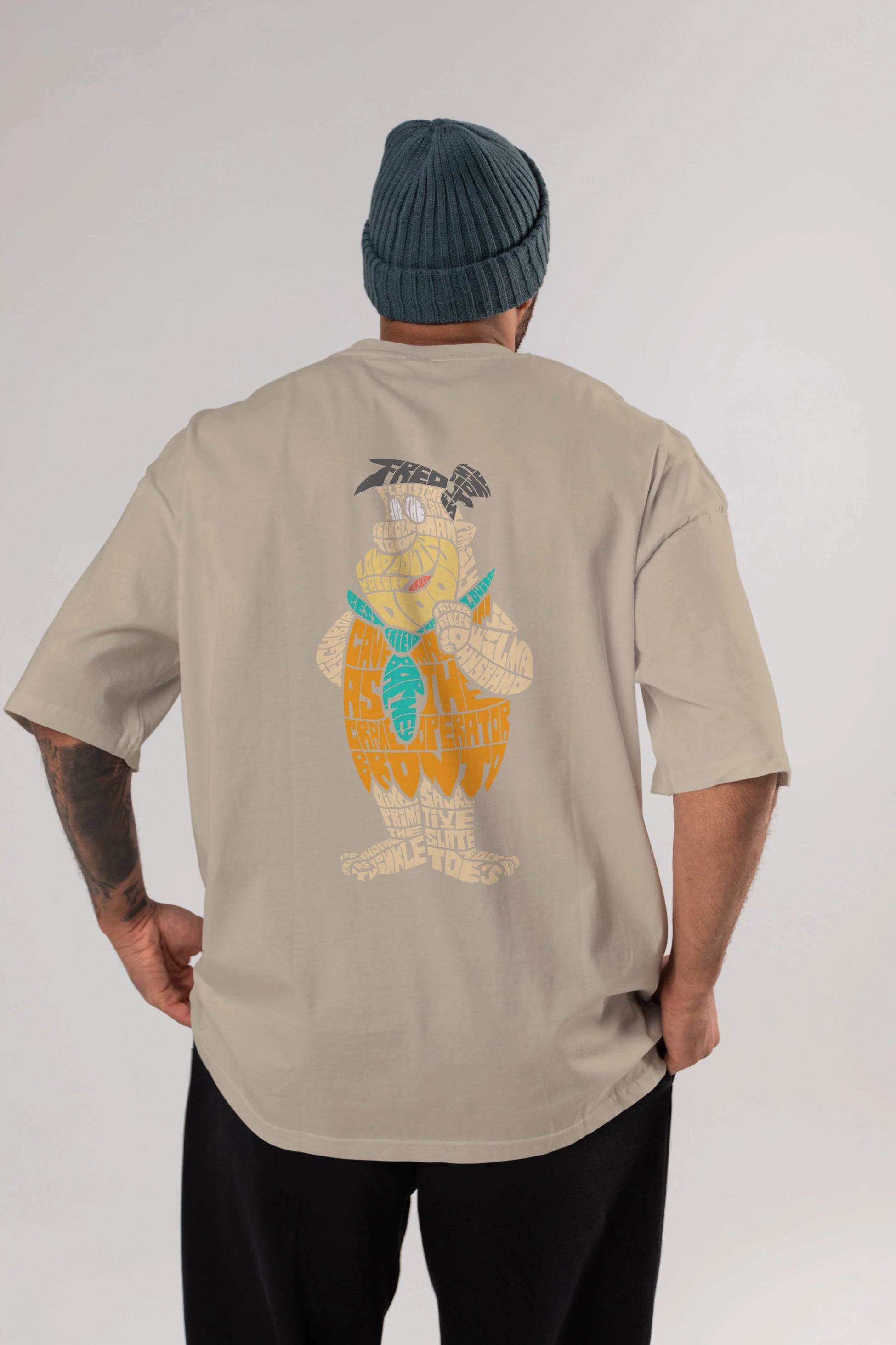 Fred Flintstone Arka Baskılı Oversize t-shirt %100 pamuk Erkek Kadın Unisex