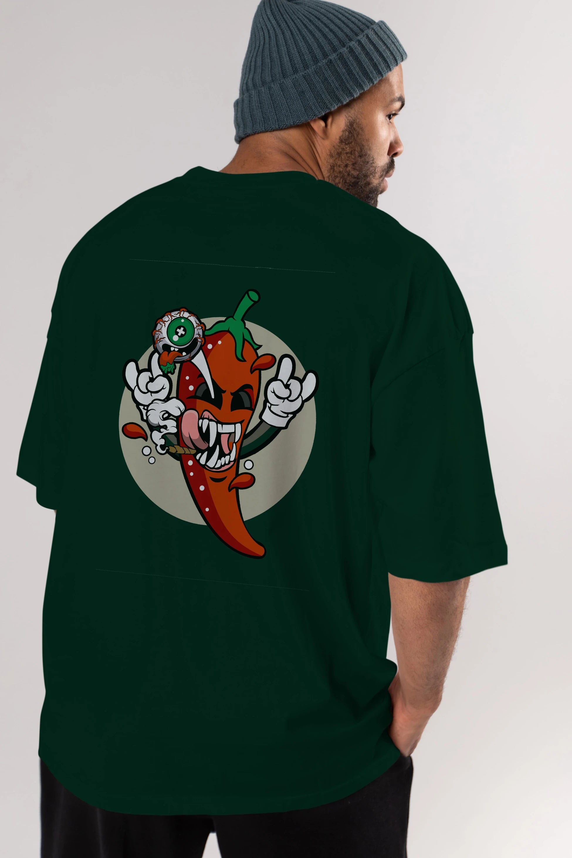 Chili Monster Arka Baskılı Oversize t-shirt Erkek Kadın Unisex %100 Pamuk tişort