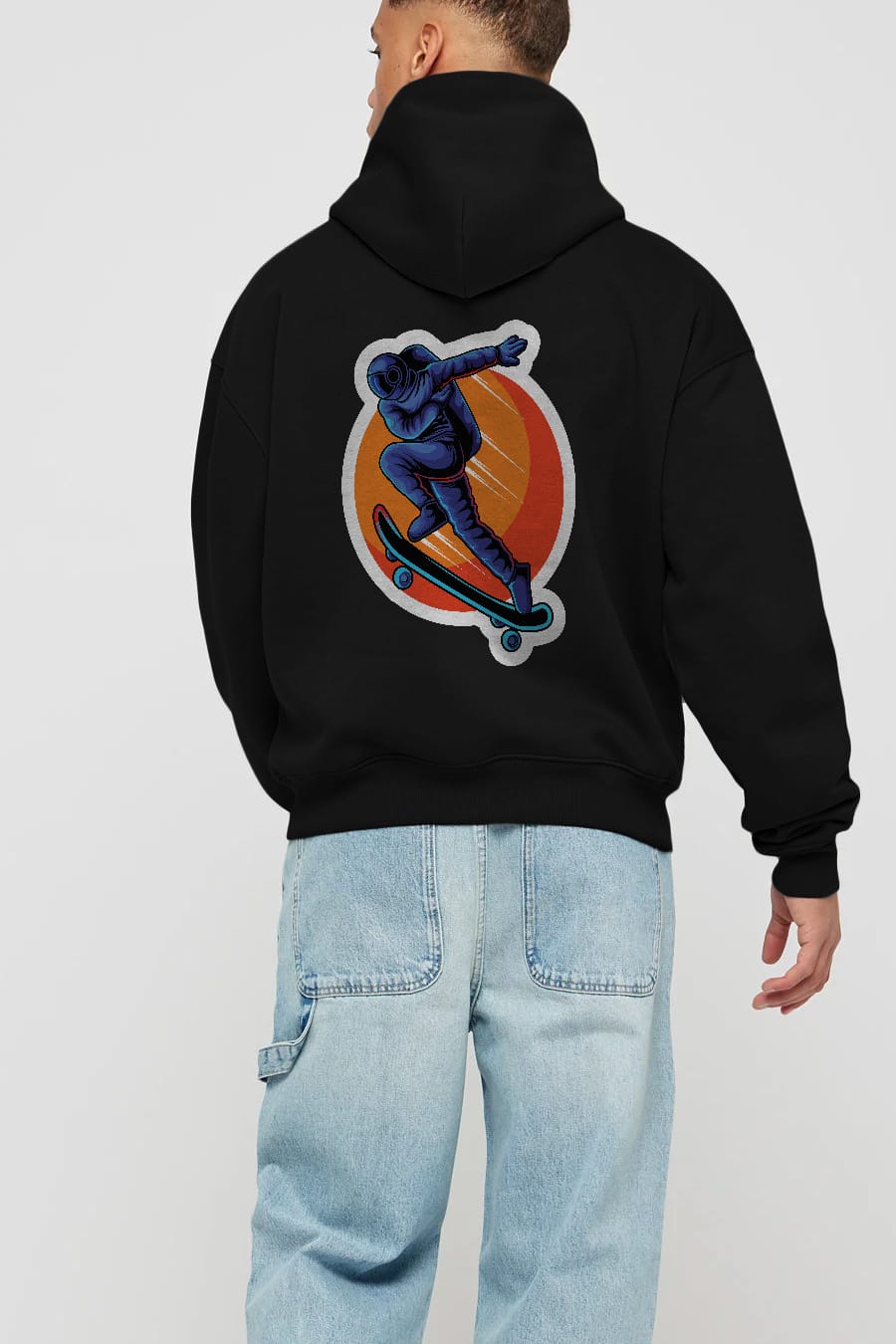 Astroskate Run Sticker Arka Baskılı Hoodie Oversize Kapüşonlu Sweatshirt Erkek Kadın Unisex