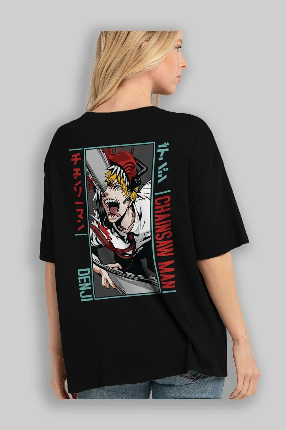 Denji Chainsaw Man Anime Arka Baskılı Oversize t-shirt Erkek Kadın Unisex