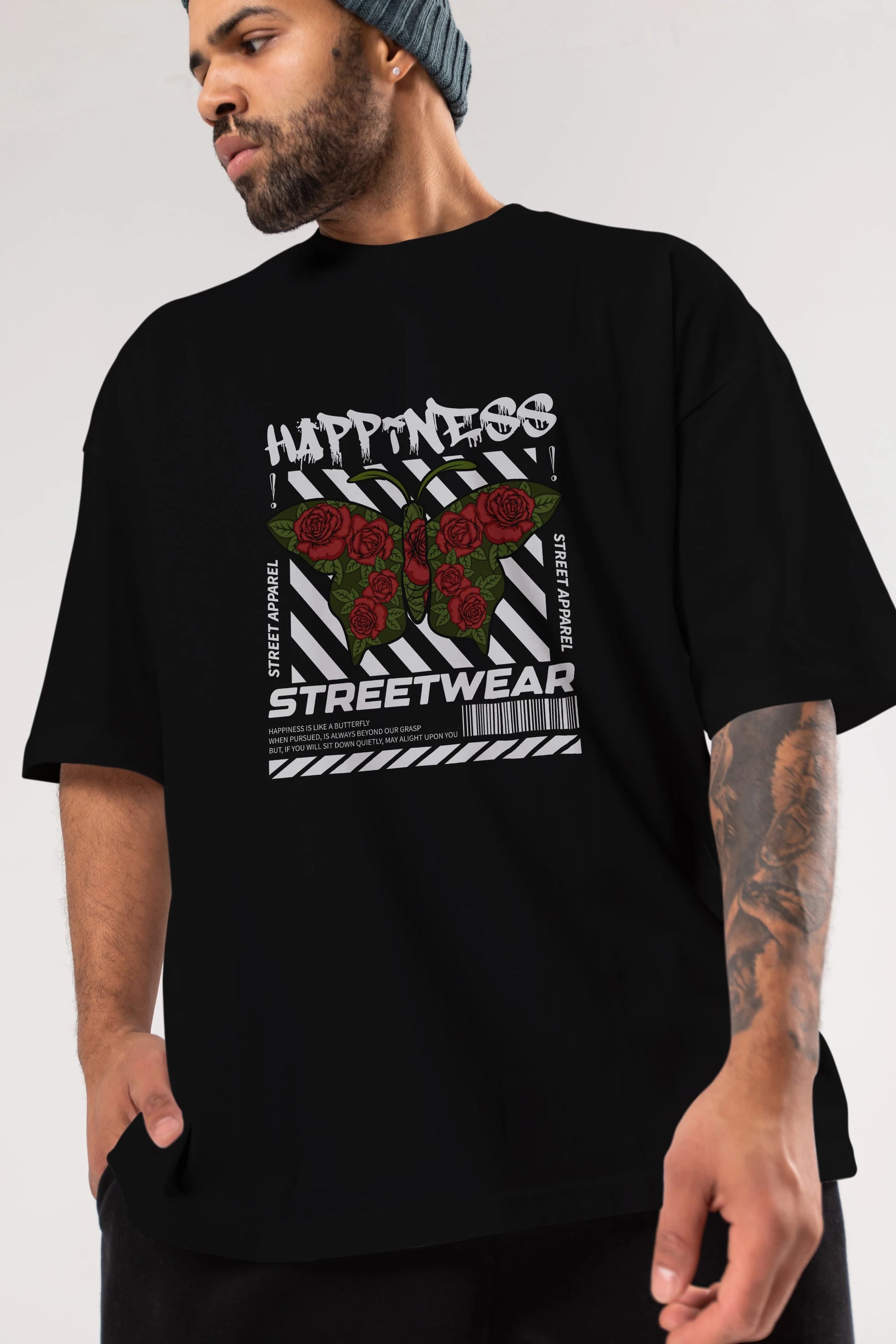 Happiness Streetwear Ön Baskılı Oversize t-shirt Erkek Kadın Unisex