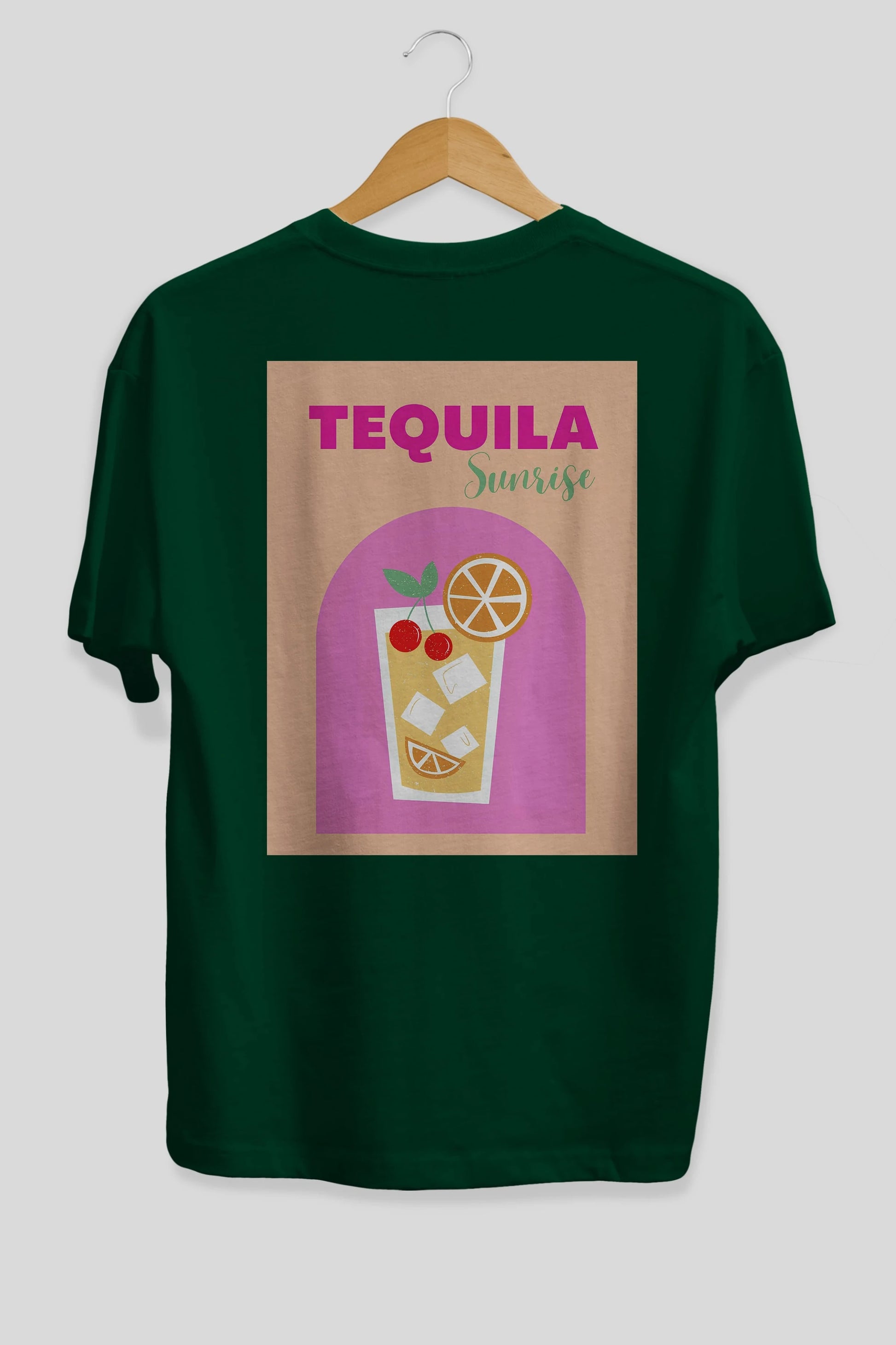Tequila Sunrise 2 Arka Baskılı Oversize t-shirt Erkek Kadın Unisex %100 Pamuk Bisiklet Yaka tişort