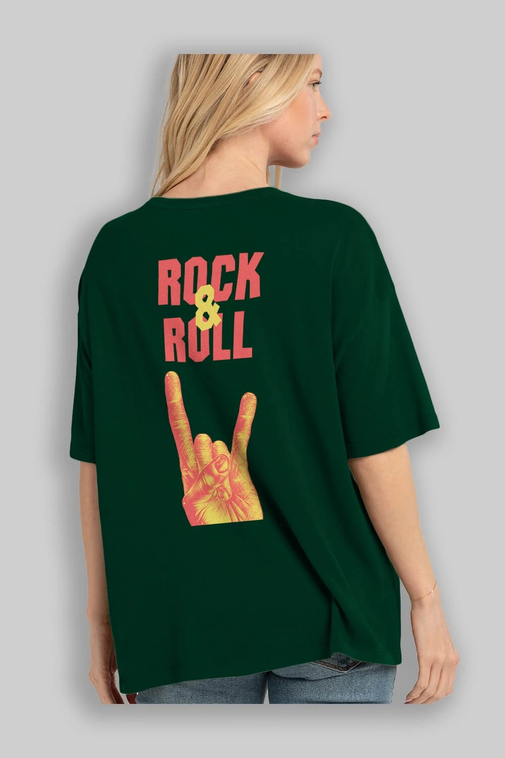 Rock & Roll Yazılı Arka Baskılı Oversize t-shirt Erkek Kadın Unisex