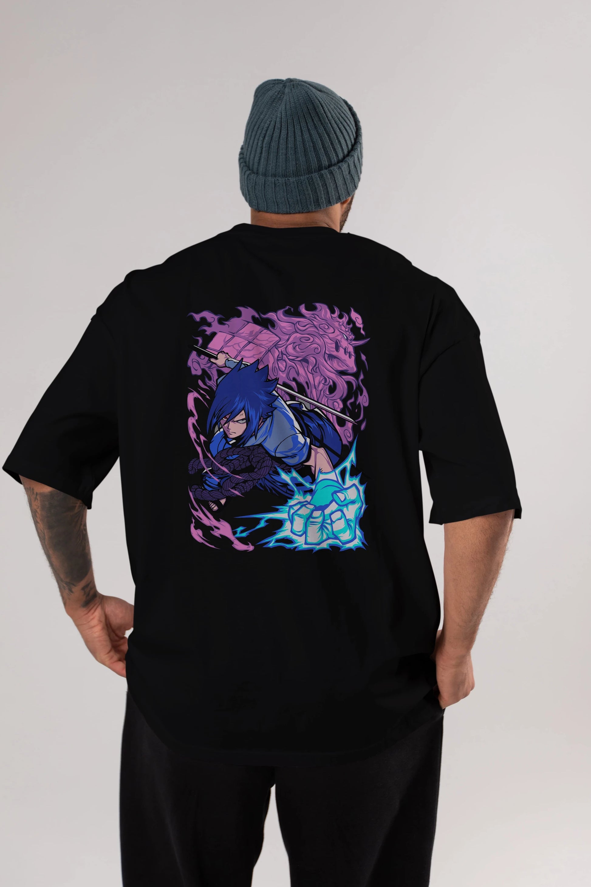 NARUTO SASUKE UCHIHA 2 Anime Arka Baskılı Oversize t-shirt Erkek Kadın Unisex