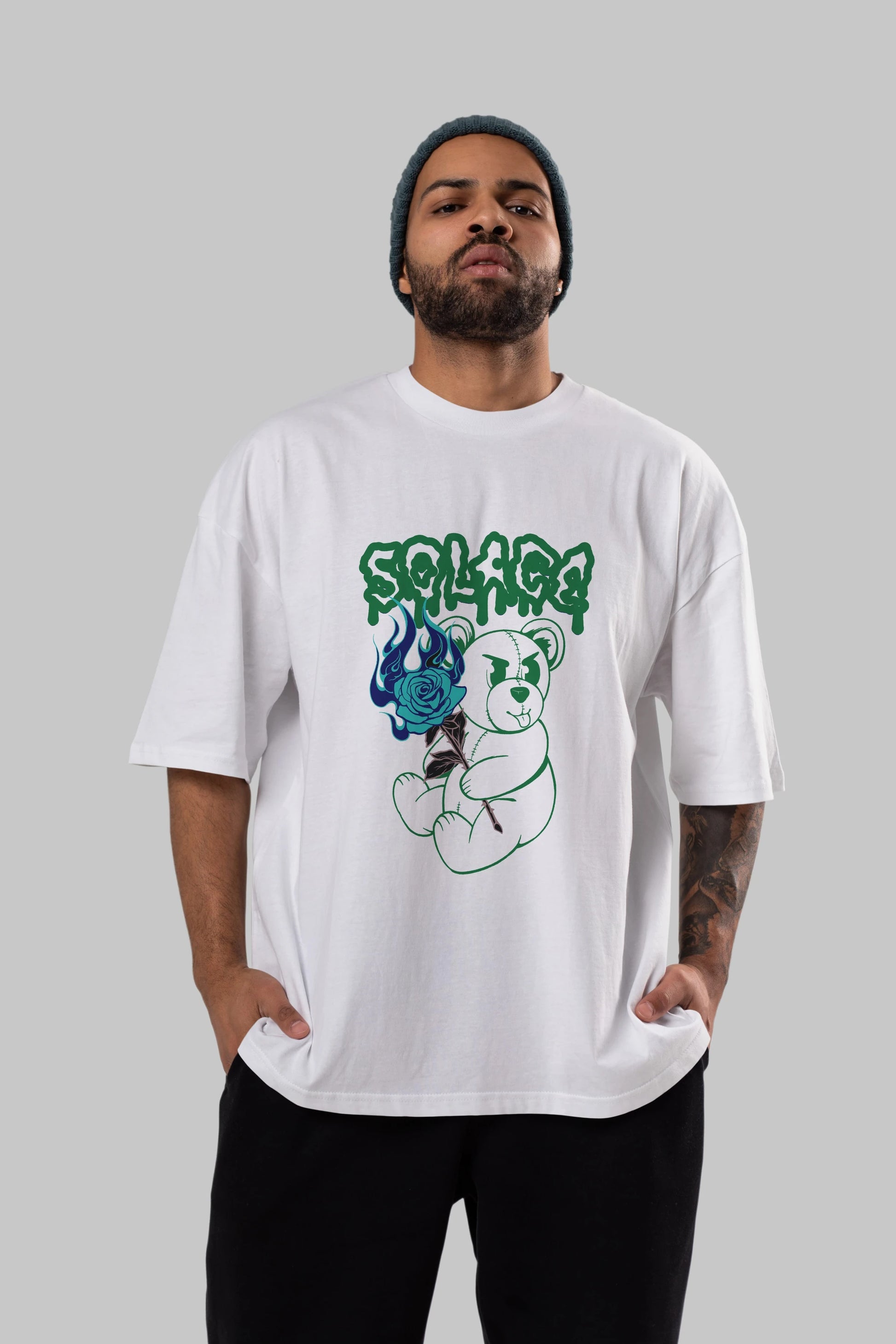 Solage Bear Ön Baskılı Oversize t-shirt Erkek Kadın Unisex