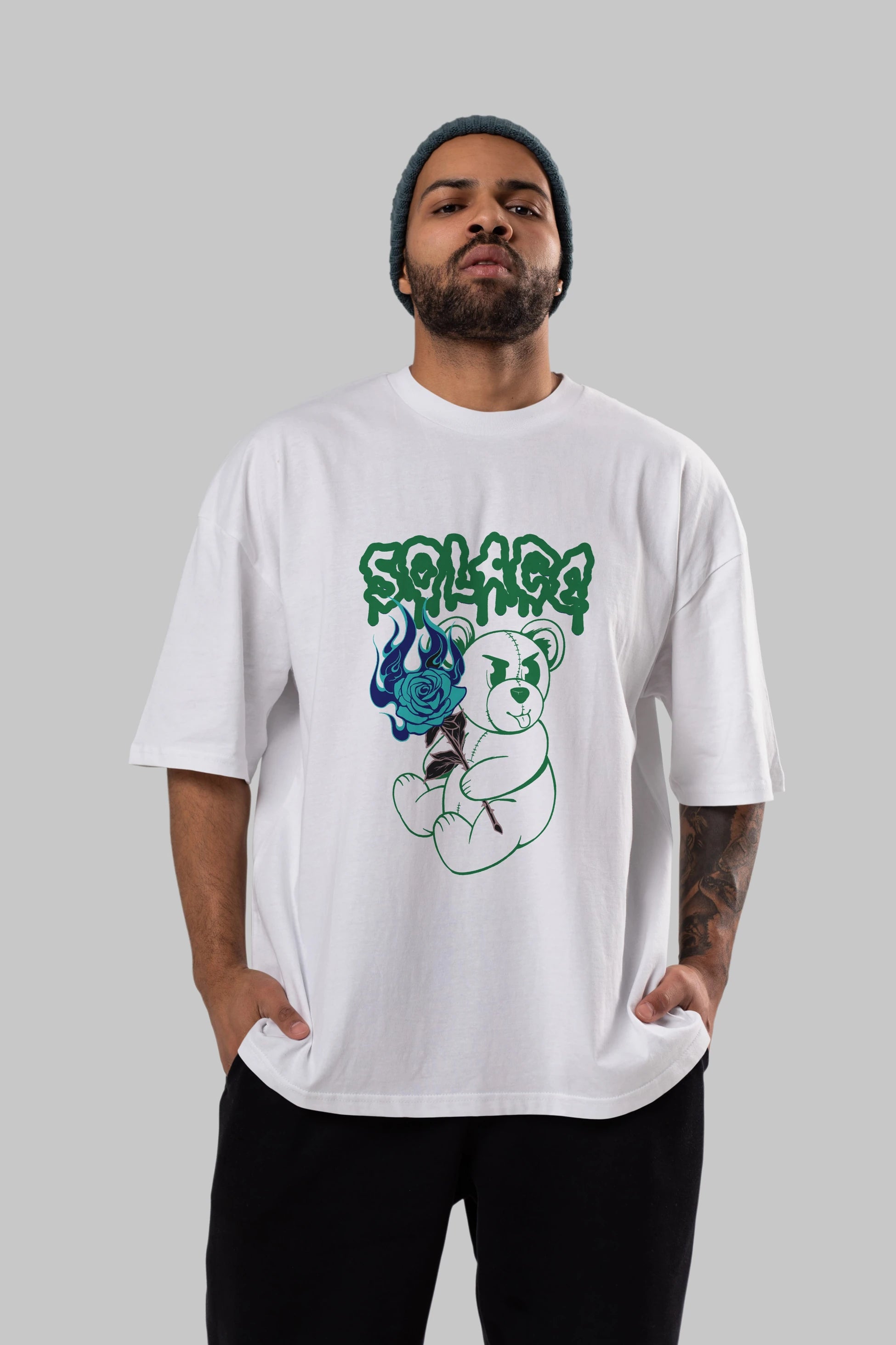 Solage Bear Ön Baskılı Oversize t-shirt Erkek Kadın Unisex