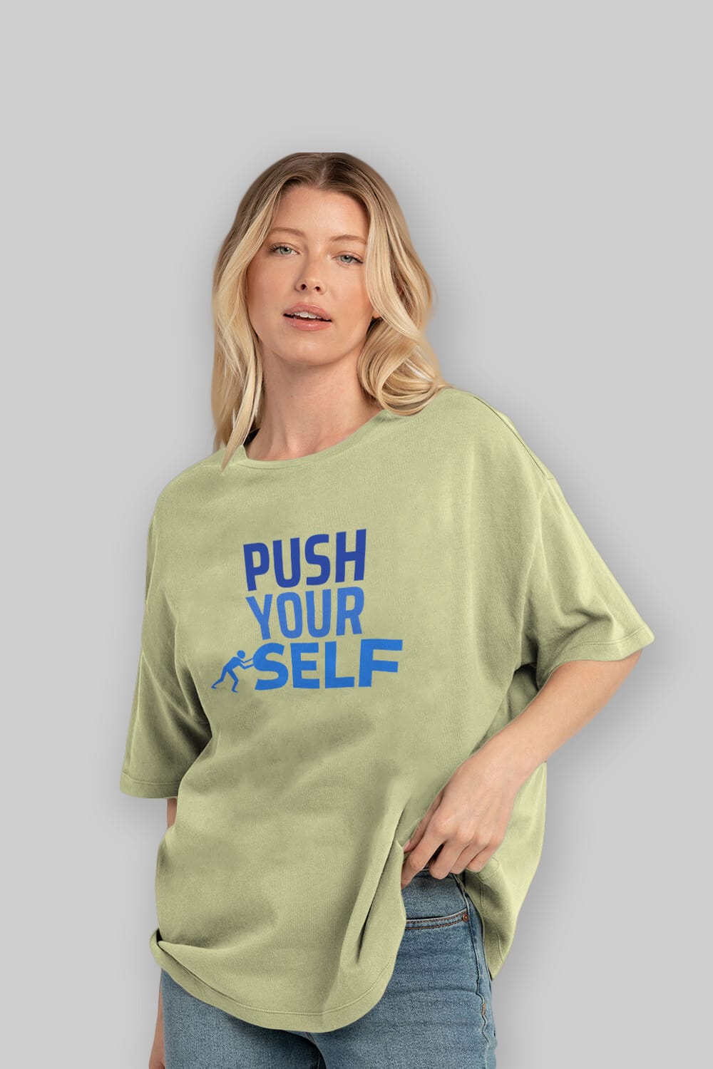 Push Yourself Yazılı Ön Baskılı Oversize t-shirt Erkek Kadın Unisex