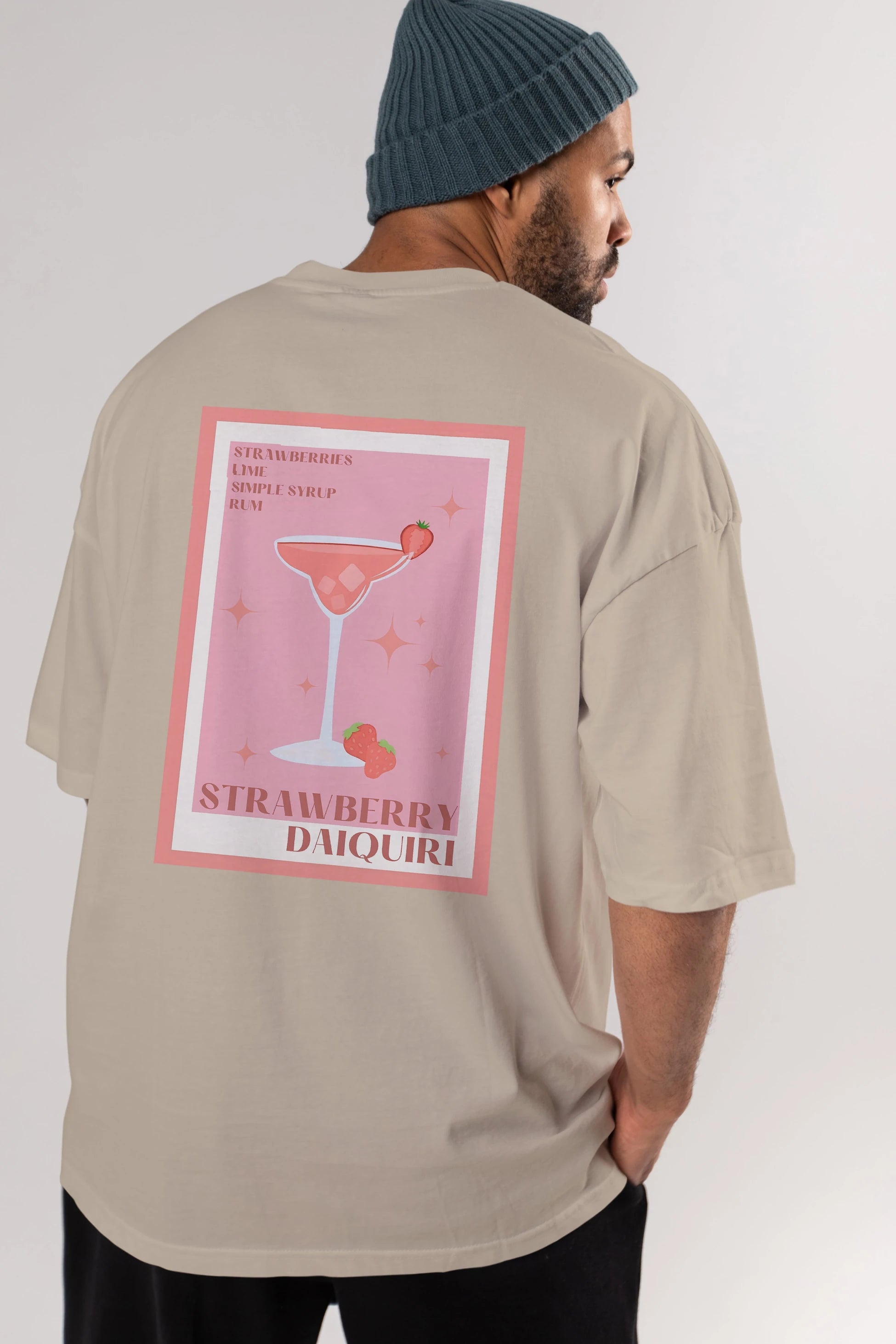 Strawberry Daiquiri Arka Baskılı Oversize t-shirt Erkek Kadın Unisex %100 Pamuk Bisiklet Yaka tişort