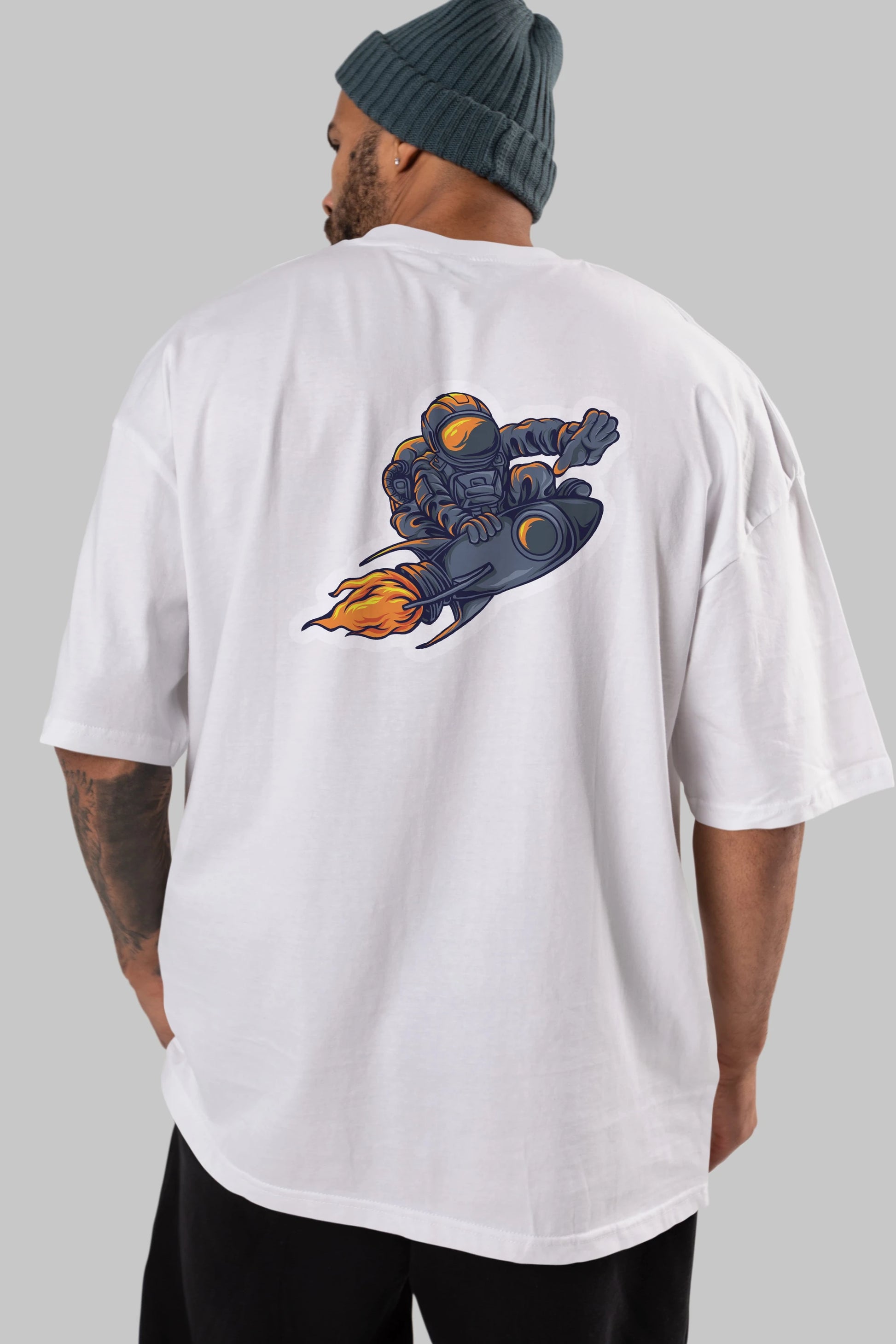 Astrocket Illustration Sticker Arka Baskılı Oversize t-shirt Erkek Kadın Unisex