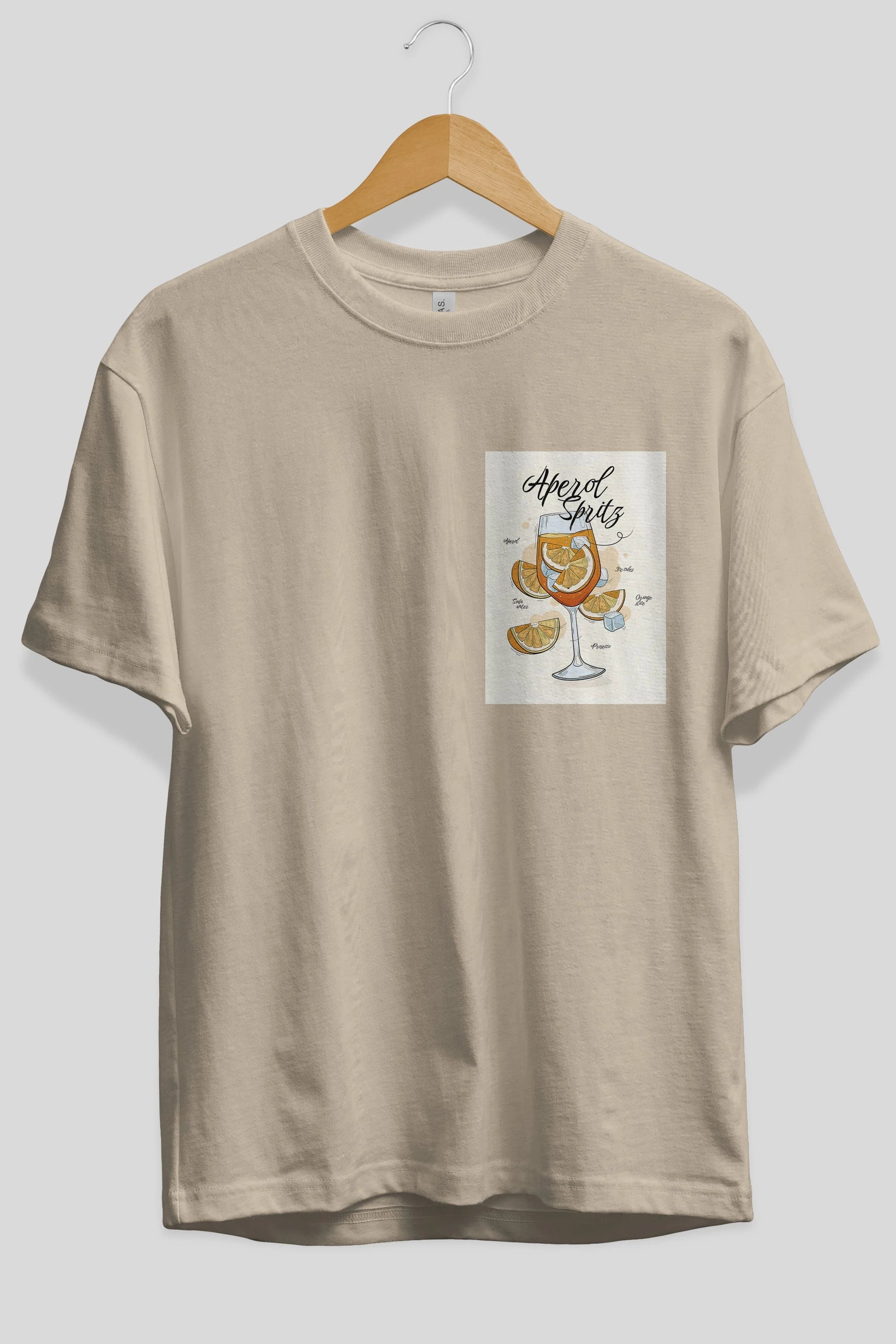 Aperol Spritz 6 Ön Sol Baskılı Oversize t-shirt Erkek Kadın Unisex %100 Pamuk Bisiklet Yaka tişort