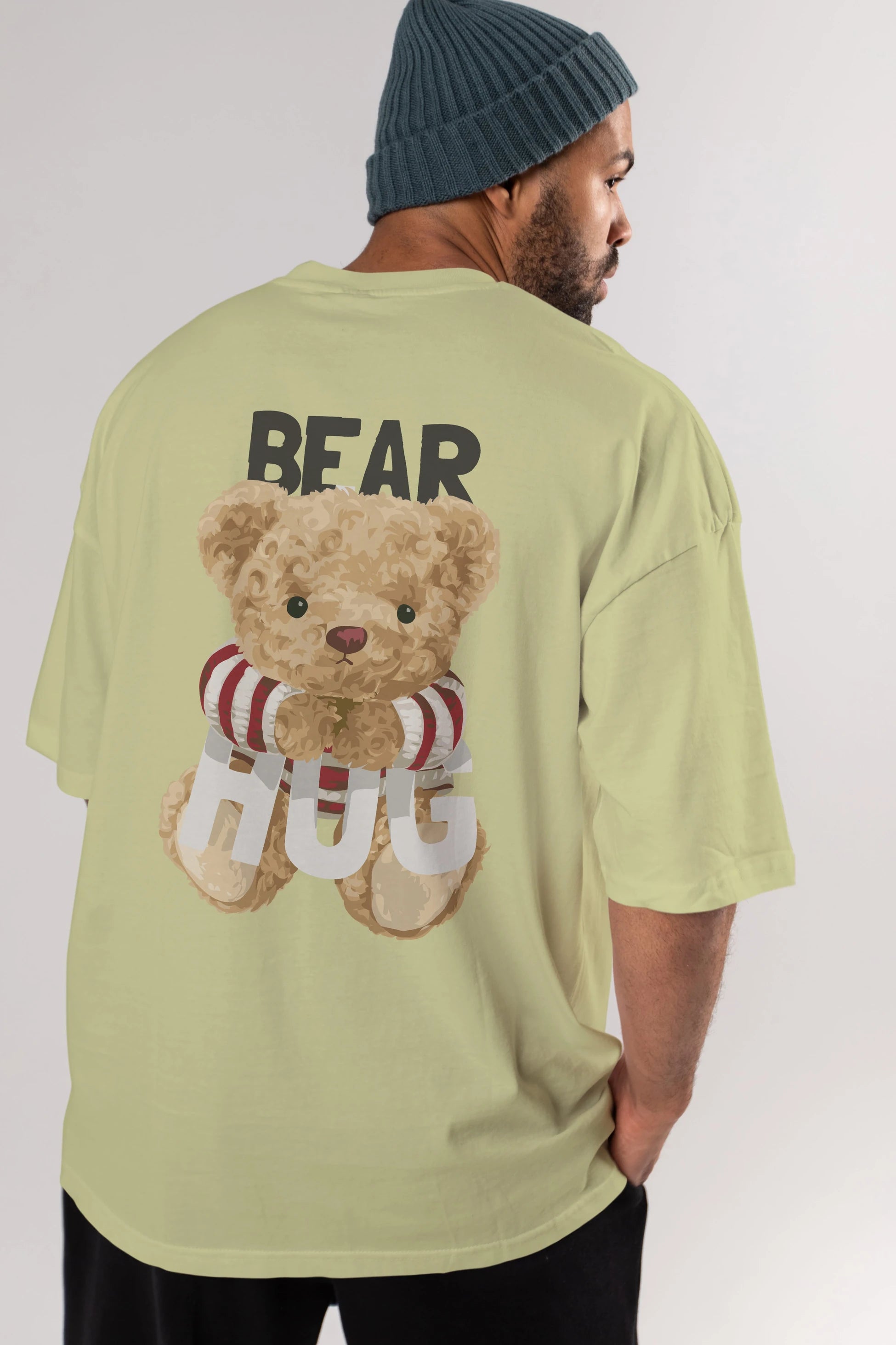 Teddy Bear Hug Arka Baskılı Oversize t-shirt Erkek Kadın Unisex %100 Pamuk