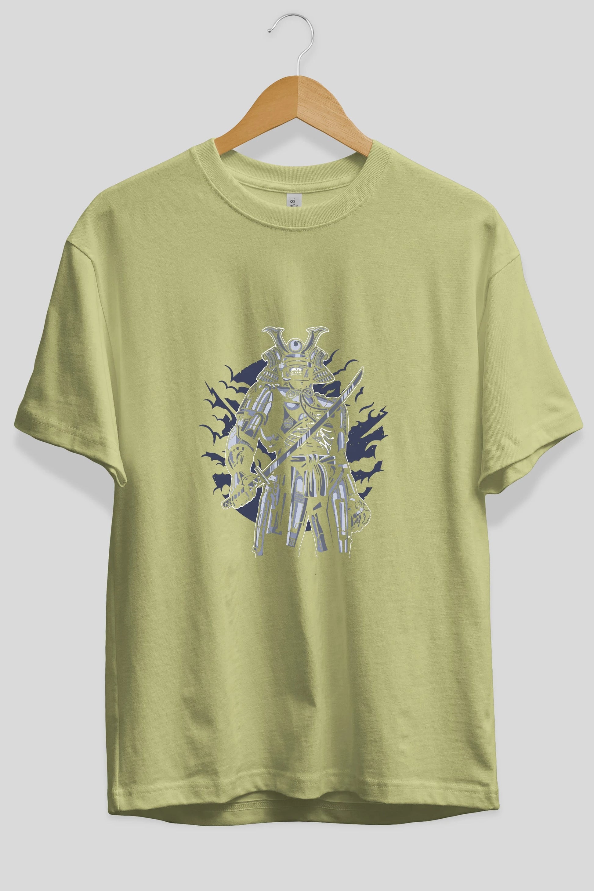 Samurai Robot Skull Ön Baskılı Oversize t-shirt Erkek Kadın Unisex %100 Pamuk tişort