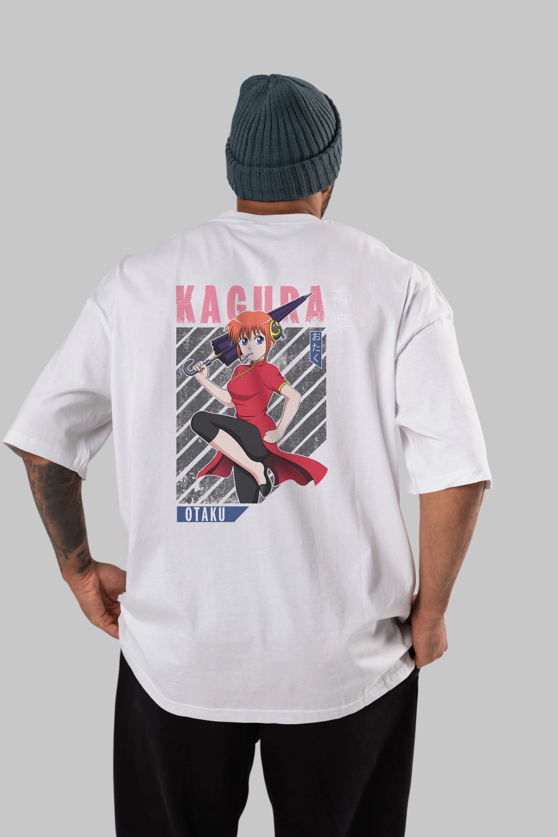 Kagura GINTAMA 1 Anime Arka Baskılı Oversize t-shirt Erkek Kadın Unisex