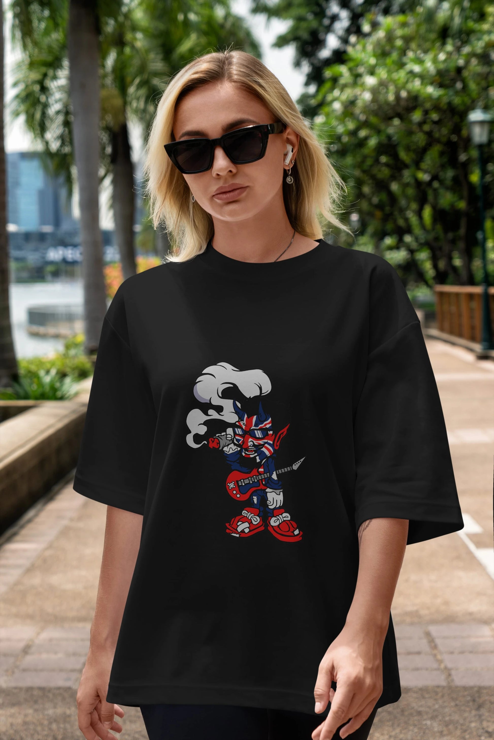Uk Devil Rockstar Ön Baskılı Oversize t-shirt Erkek Kadın Unisex %100 Pamuk tişort