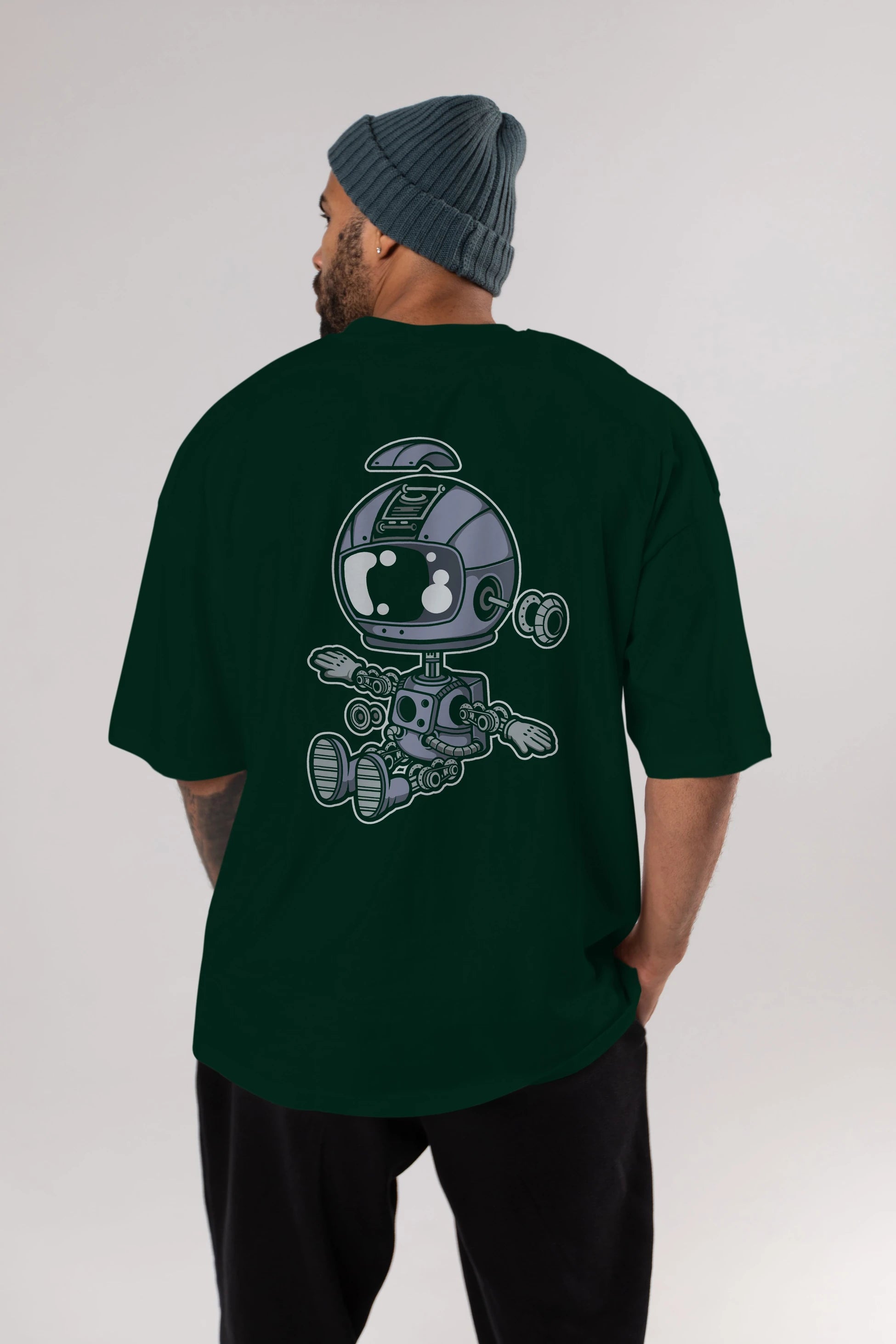 Astronaut Robot Arka Baskılı Oversize t-shirt Erkek Kadın Unisex
