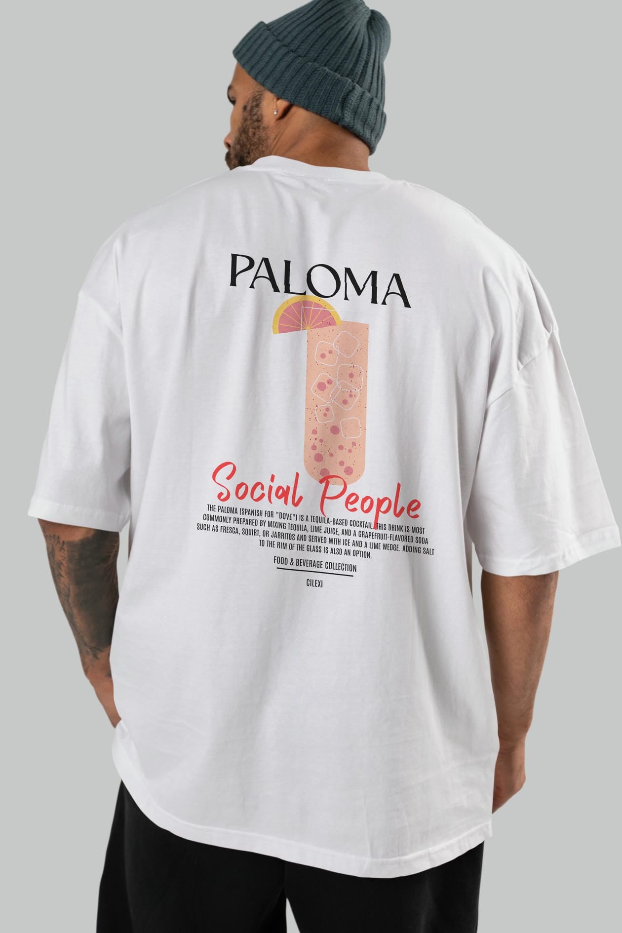 Paloma Kokteyl Serisi Baskılı Oversize t-shirt Erkek Kadın Unisex %100 Pamuk Bisiklet Yaka tişort