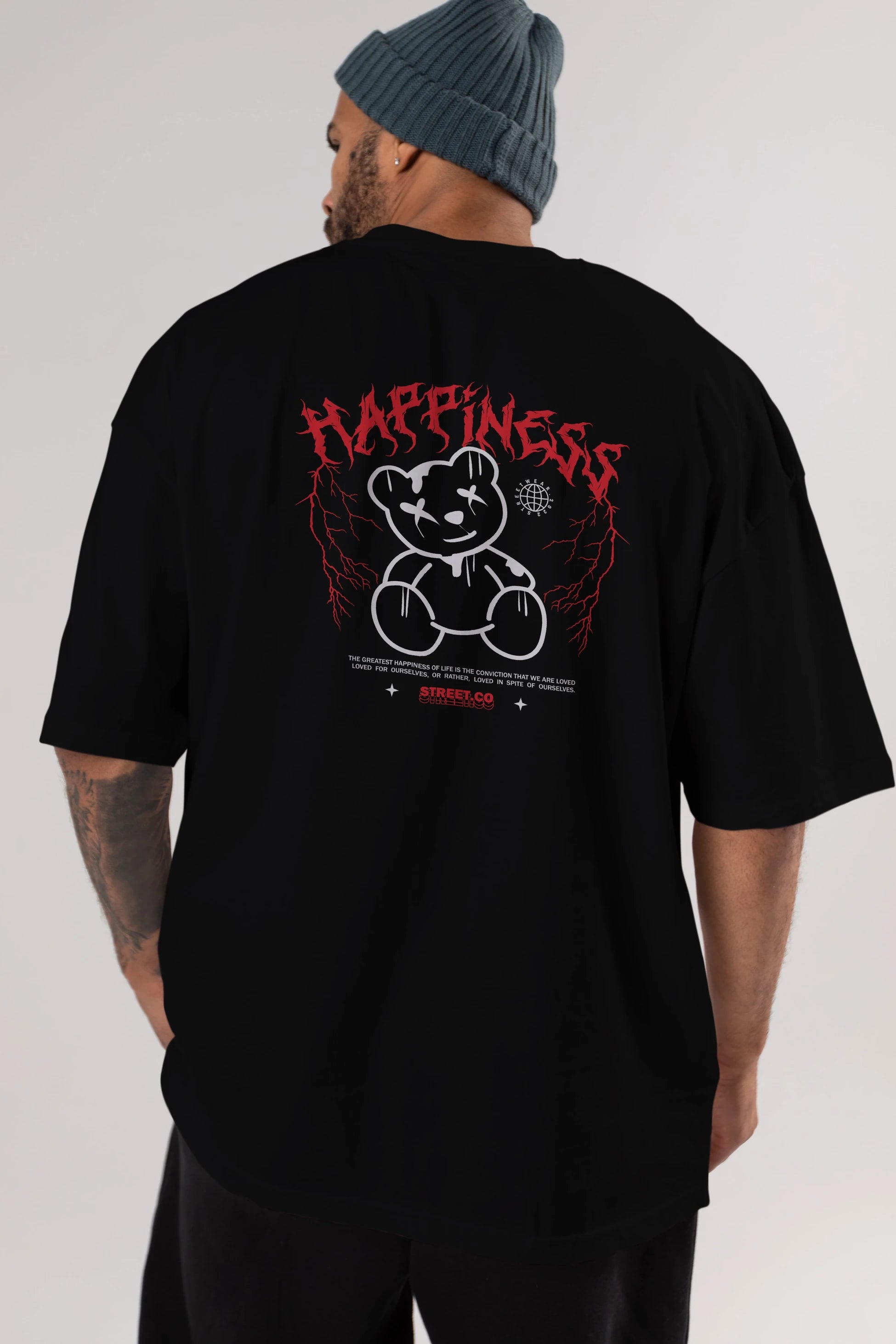 Happiness Bear Arka Baskılı Oversize t-shirt Erkek Kadın Unisex
