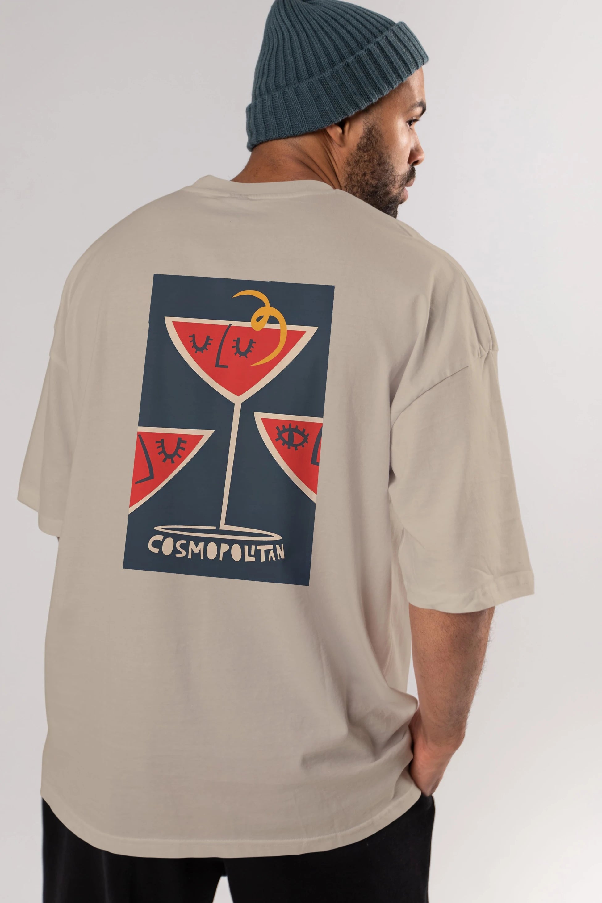 Cosmopolitan 4 Arka Baskılı Oversize t-shirt Erkek Kadın Unisex %100 Pamuk Bisiklet Yaka tişort