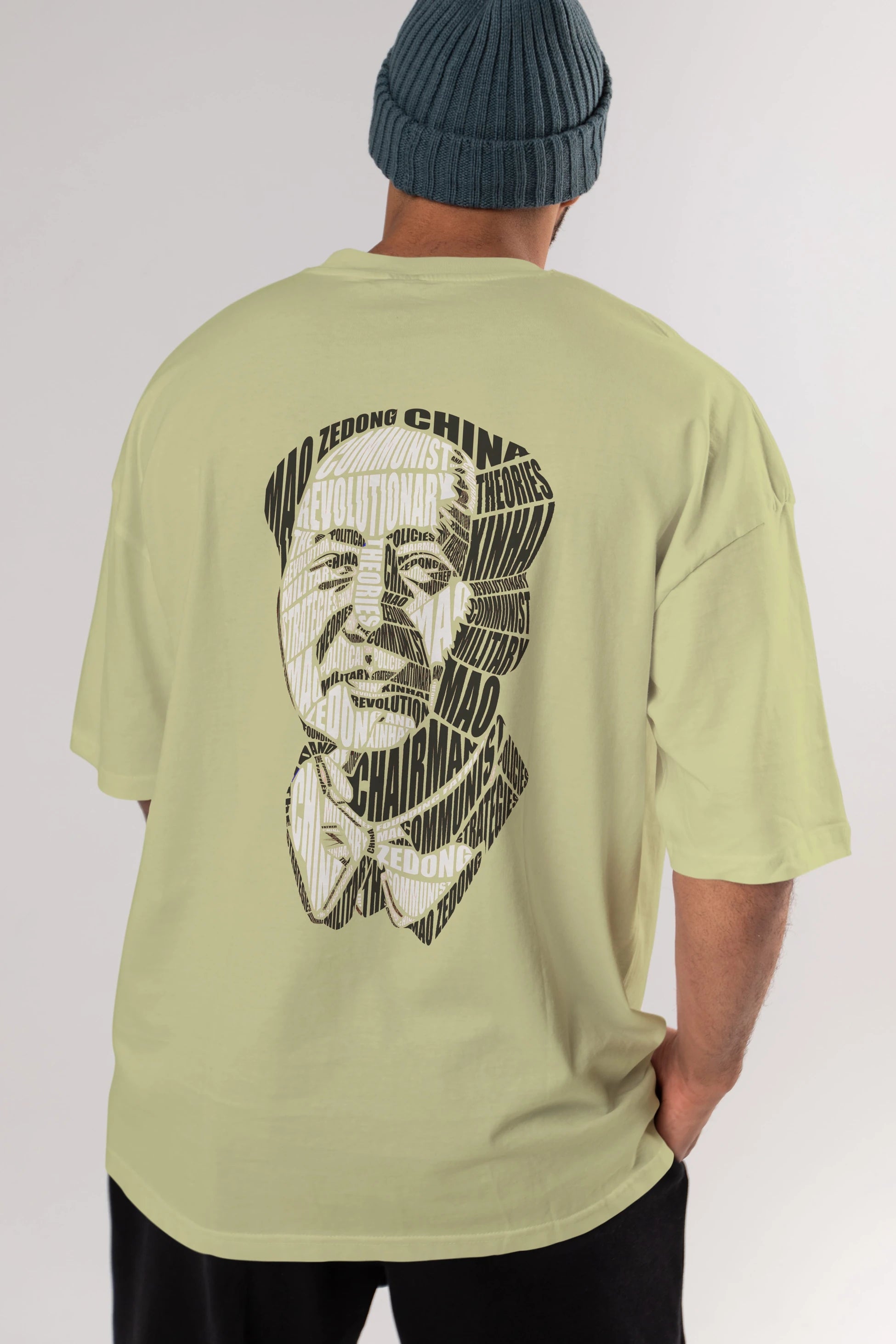 Mao Zedong Calligram Arka Baskılı Oversize t-shirt %100 pamuk Erkek Kadın Unisex