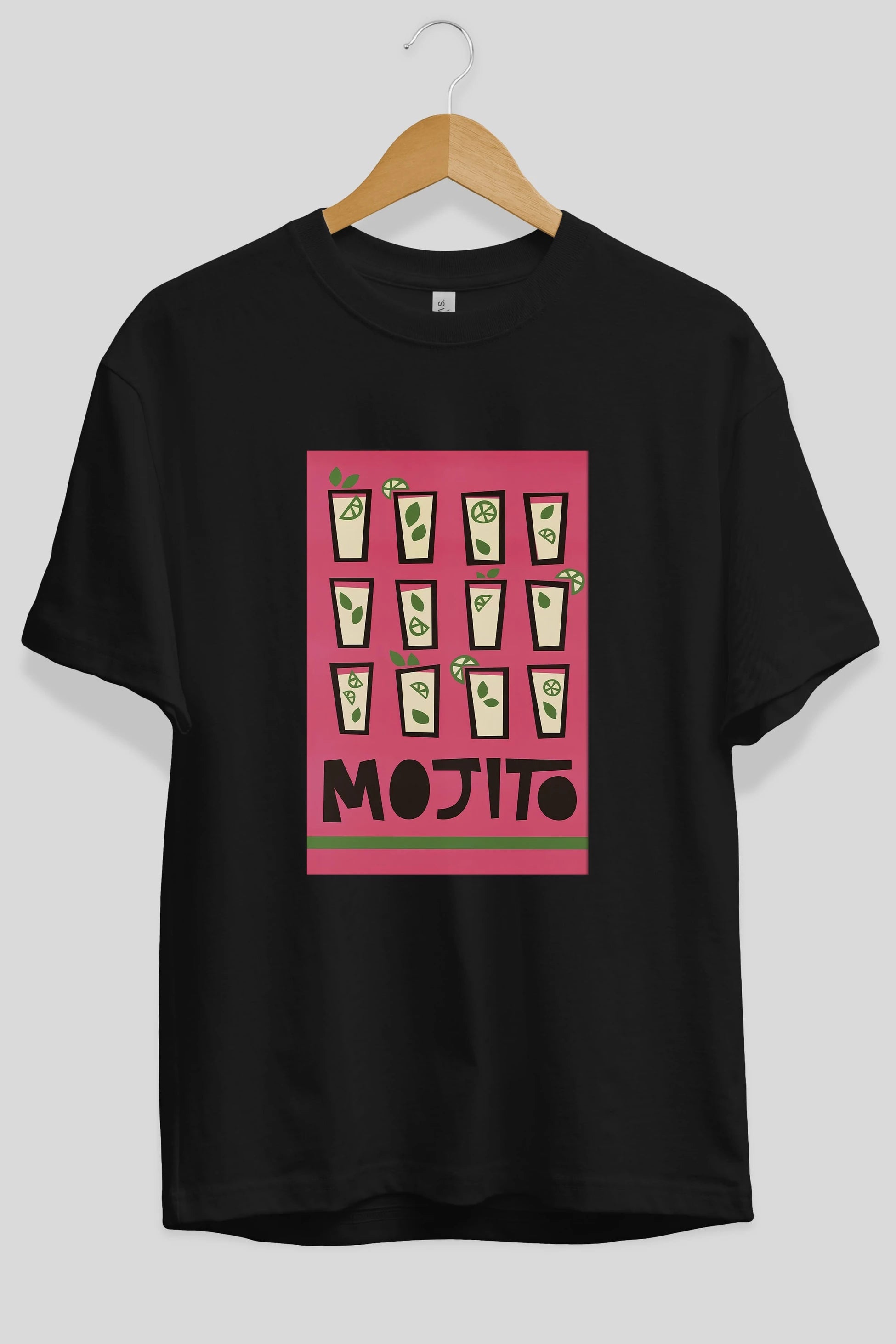 Mojito Ön Baskılı Oversize t-shirt Erkek Kadın Unisex %100 Pamuk Bisiklet Yaka tişort