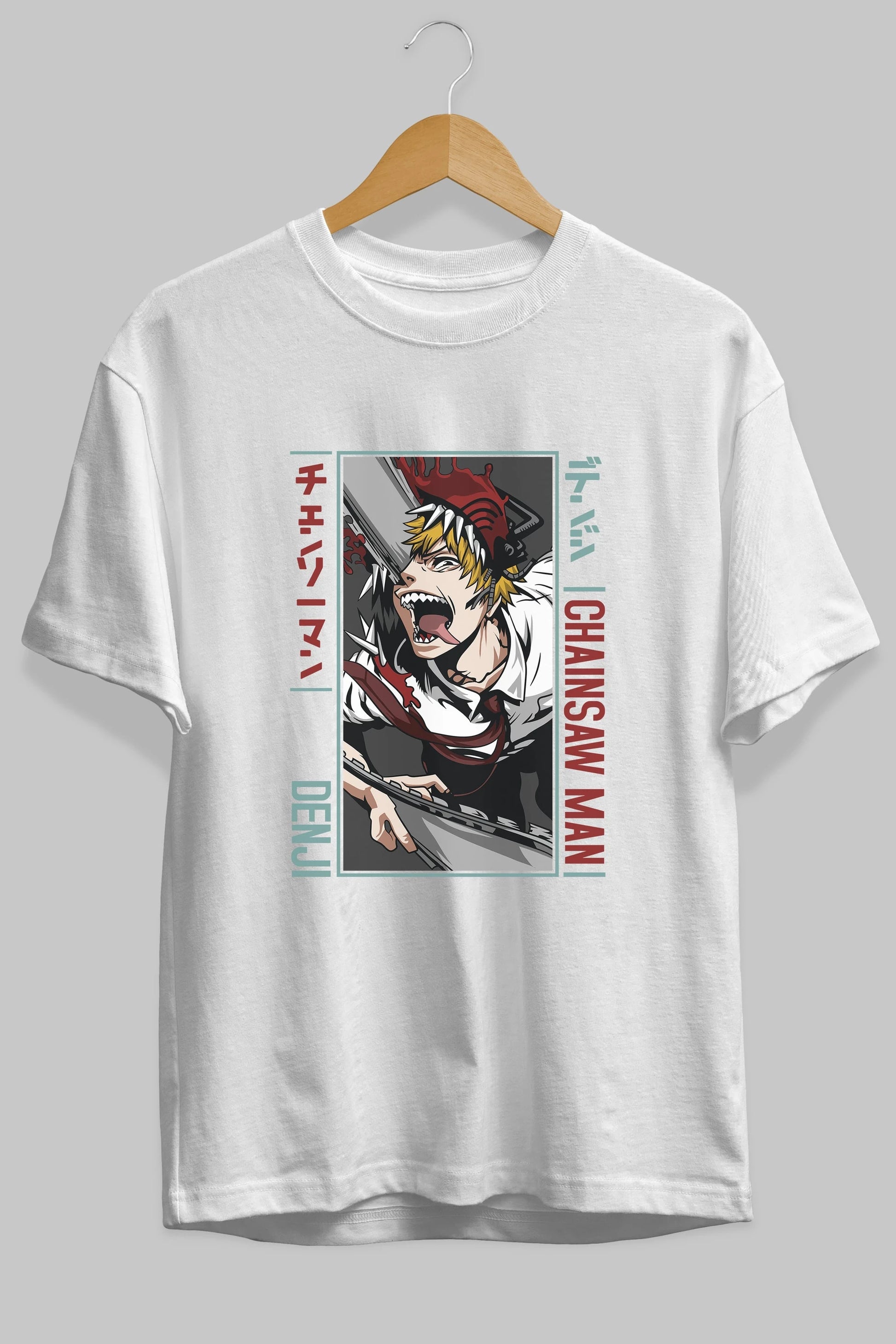 Denji Chainsaw Man Anime Ön Baskılı Oversize t-shirt %100 pamuk Erkek Kadın Unisex