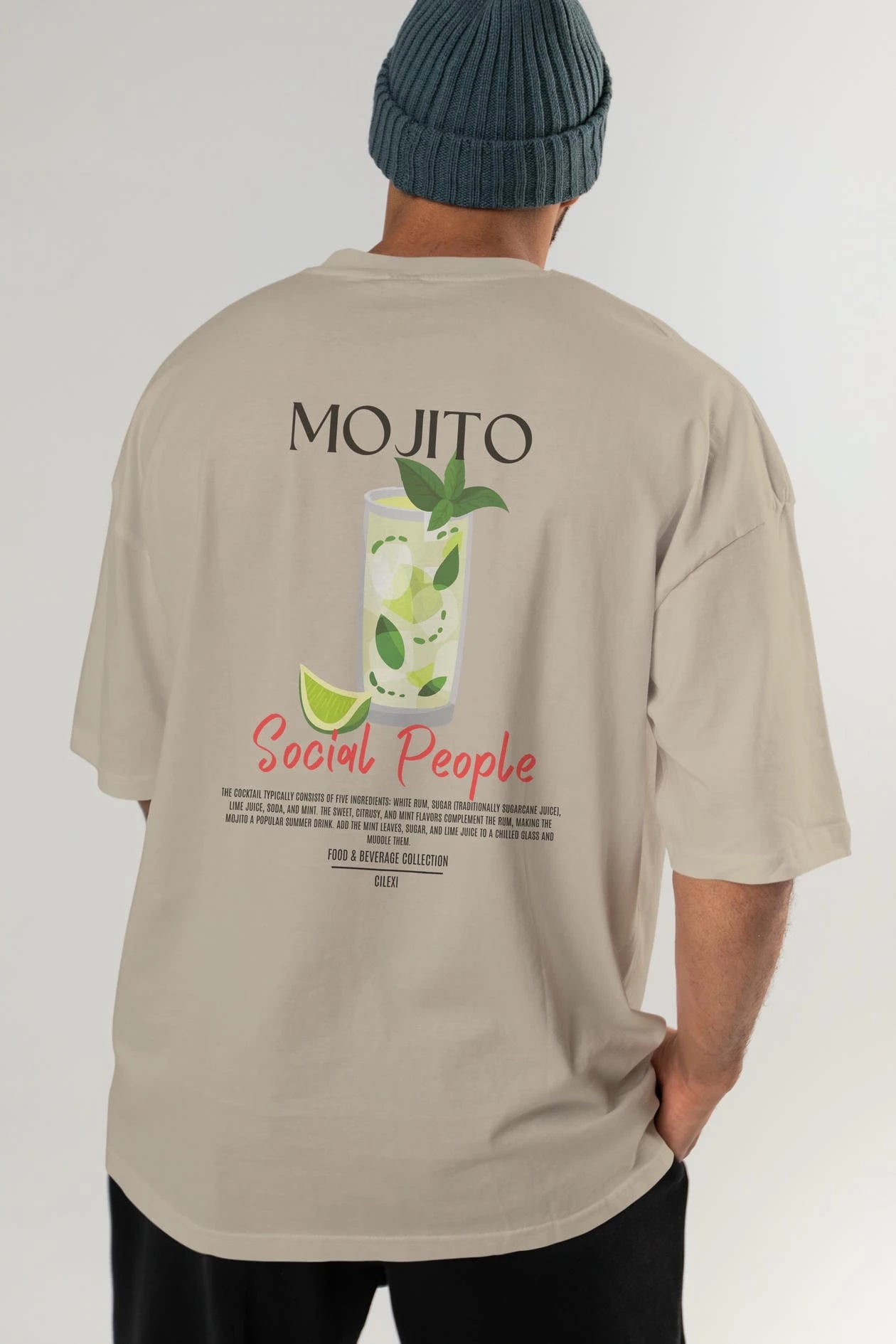 Mojıto Kokteyl Serisi Baskılı Oversize t-shirt Erkek Kadın Unisex %100 Pamuk Bisiklet Yaka tişort