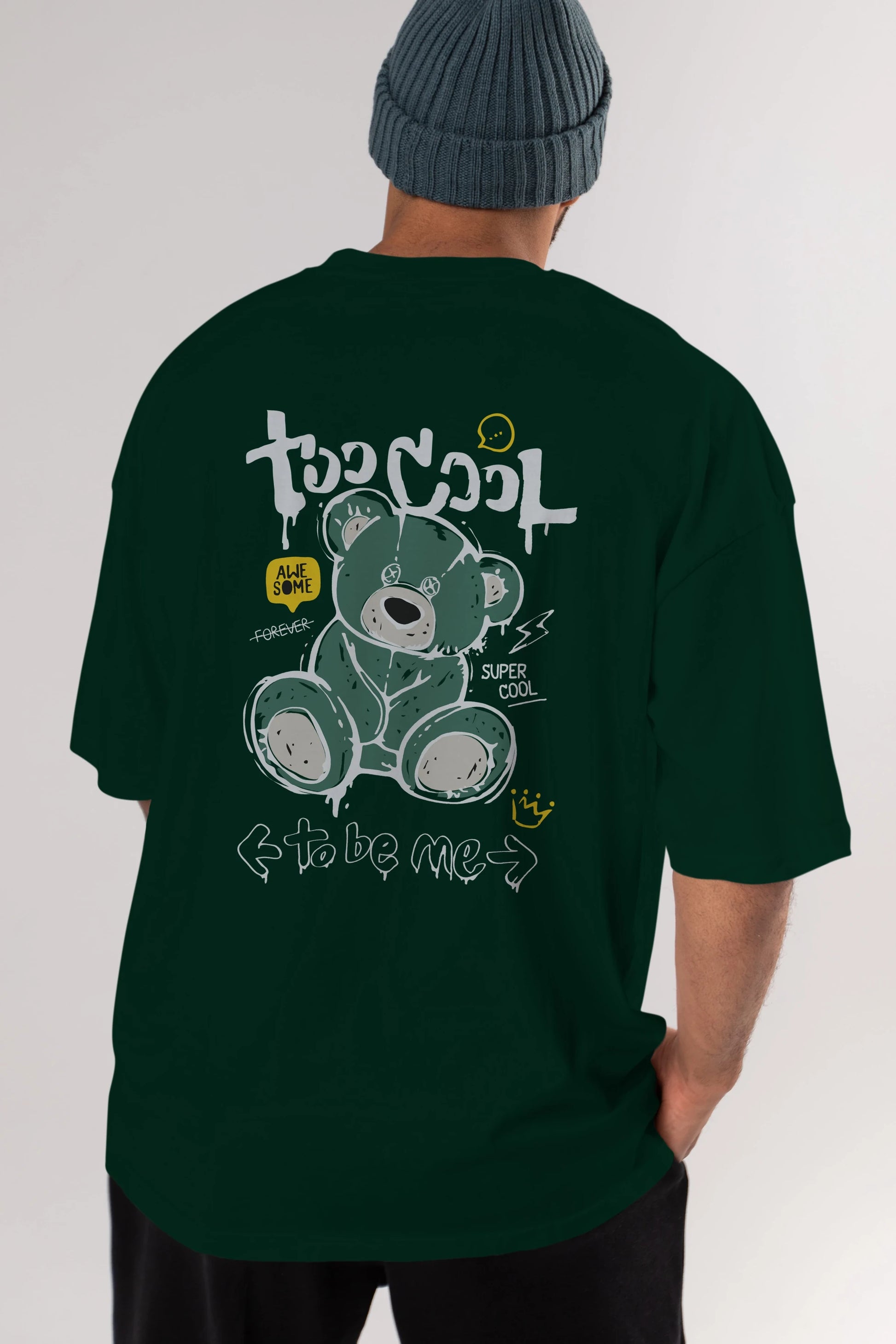 Too Cool Bear Arka Baskılı Oversize t-shirt Erkek Kadın Unisex