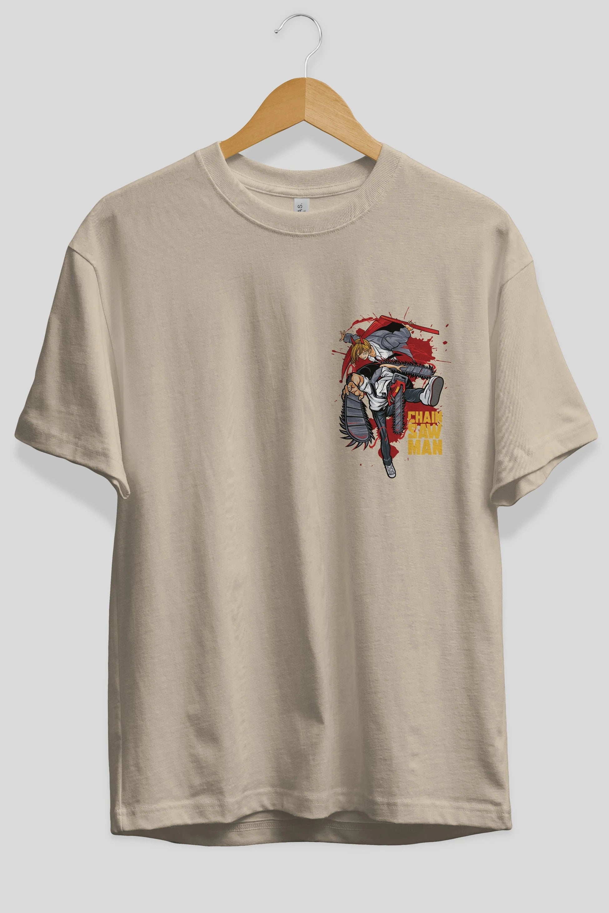 DENJI and POWER Ön Sol Baskılı Oversize t-shirt Erkek Kadın Unisex %100 Pamuk Bisiklet Yaka tişort