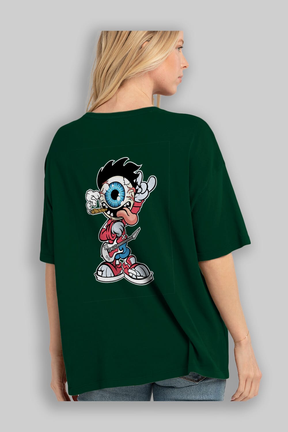 Eyeball Rockstar Arka Baskılı Oversize t-shirt Erkek Kadın Unisex %100 Pamuk tişort