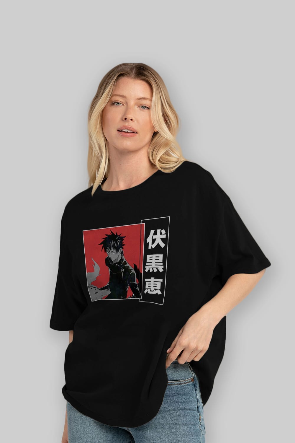 Megumi Fushiguro Anime Ön Baskılı Oversize t-shirt %100 pamuk Erkek Kadın Unisex