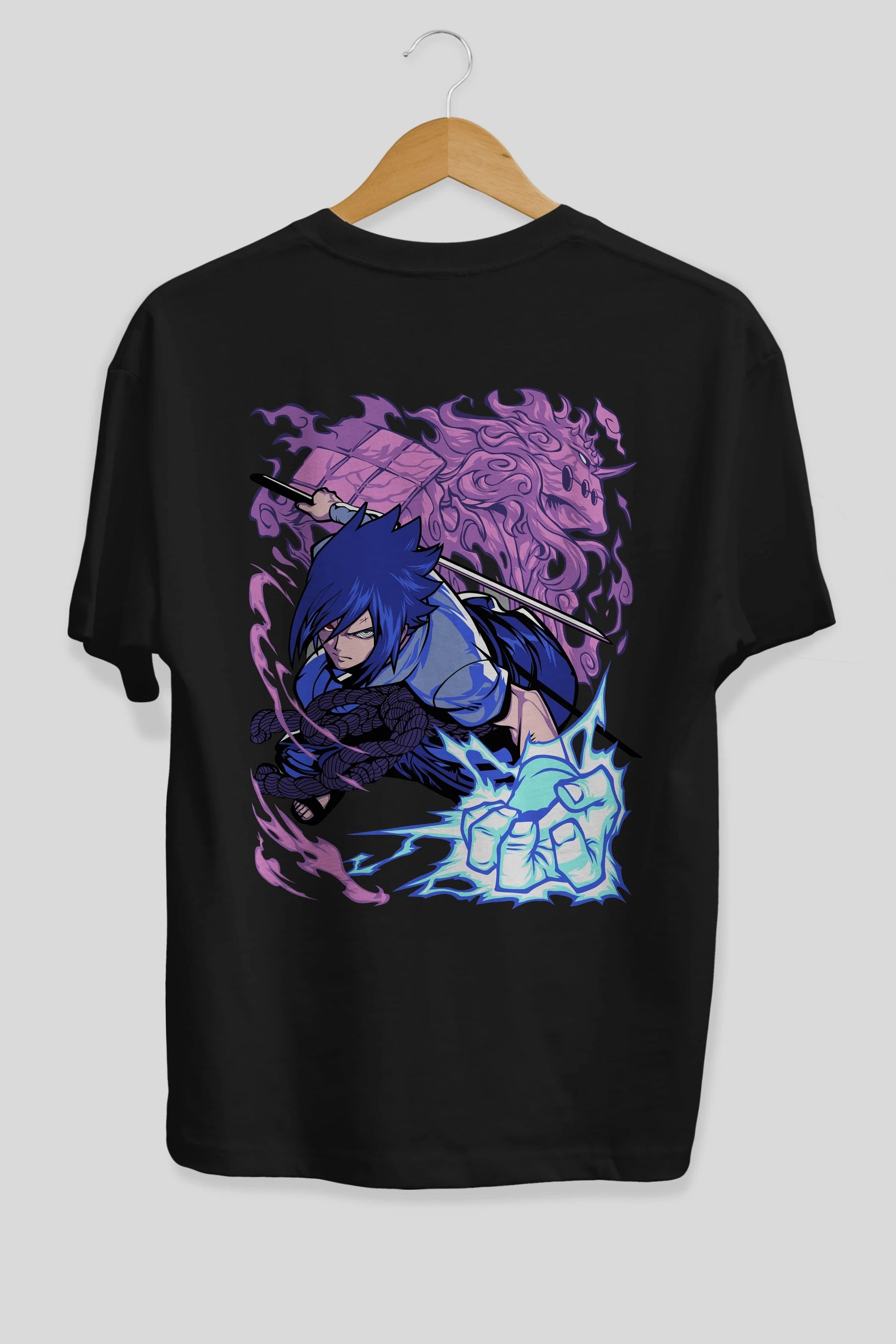 NARUTO SASUKE UCHIHA 2 Anime Arka Baskılı Oversize t-shirt Erkek Kadın Unisex