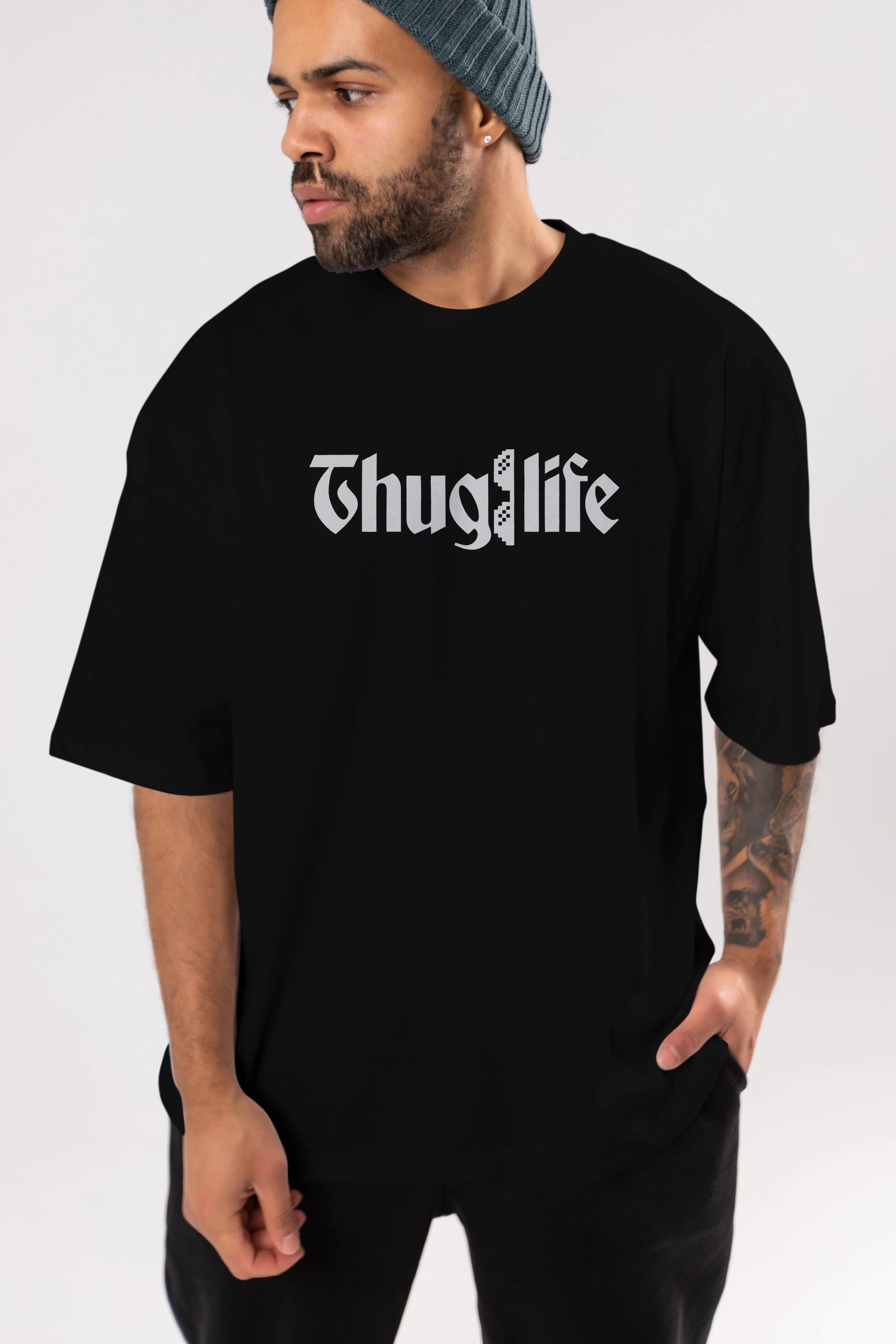 Thuglife Ön Baskılı Oversize t-shirt %100 pamuk Erkek Kadın Unisex