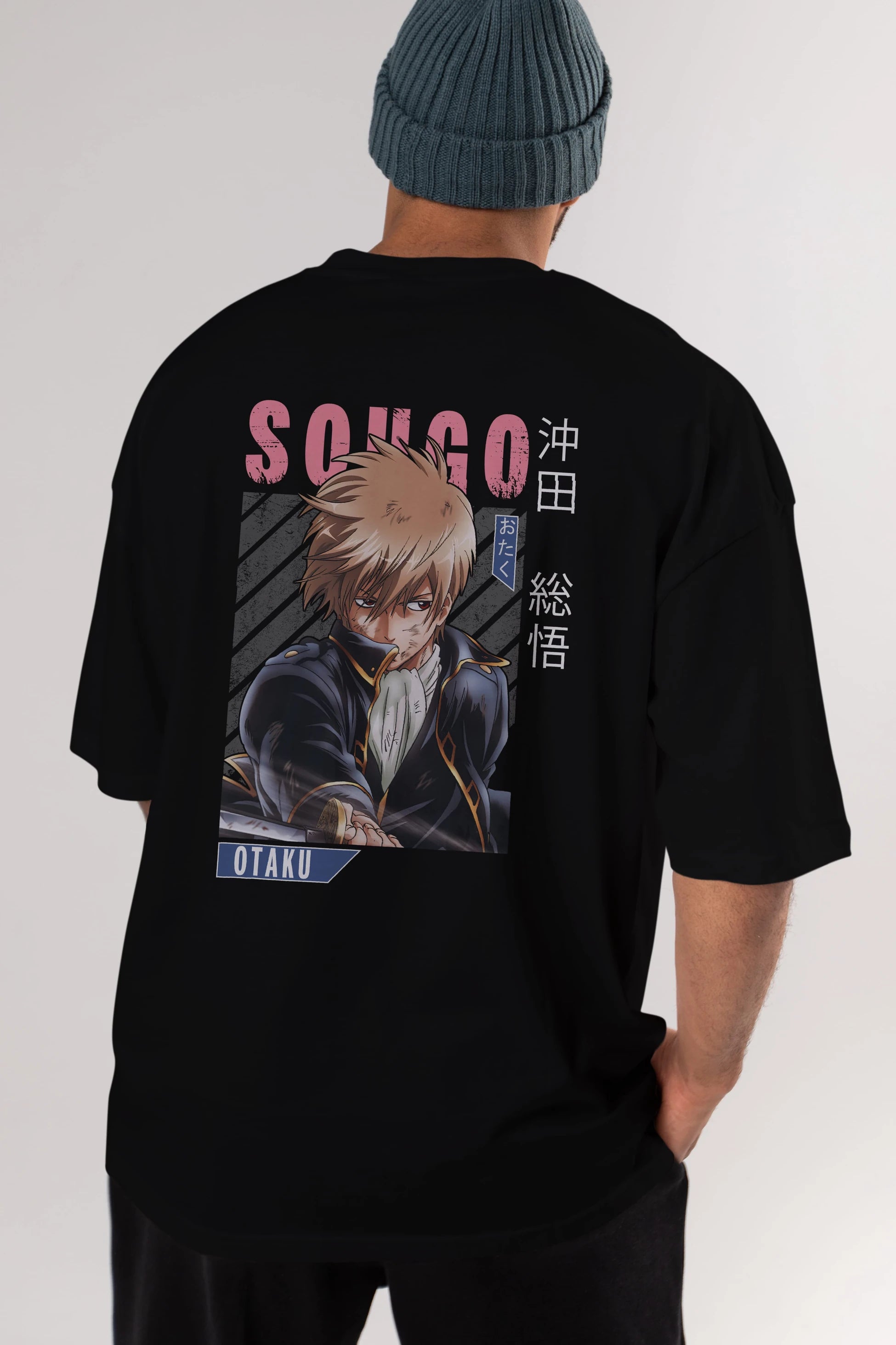 Sougo Okita GINTAMA Anime Arka Baskılı Oversize t-shirt Erkek Kadın Unisex