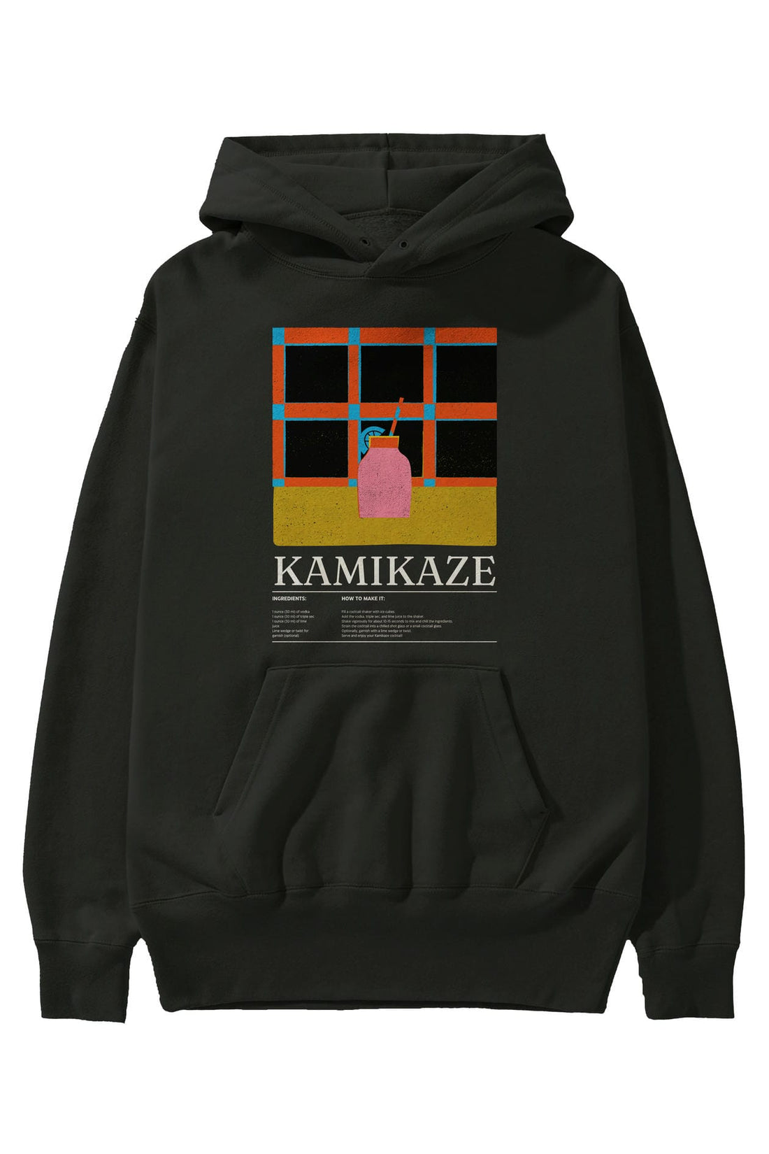 Kamikaze Kokteyl ön Baskılı Hoodie Oversize Kapüşonlu Sweatshirt Erkek Kadın