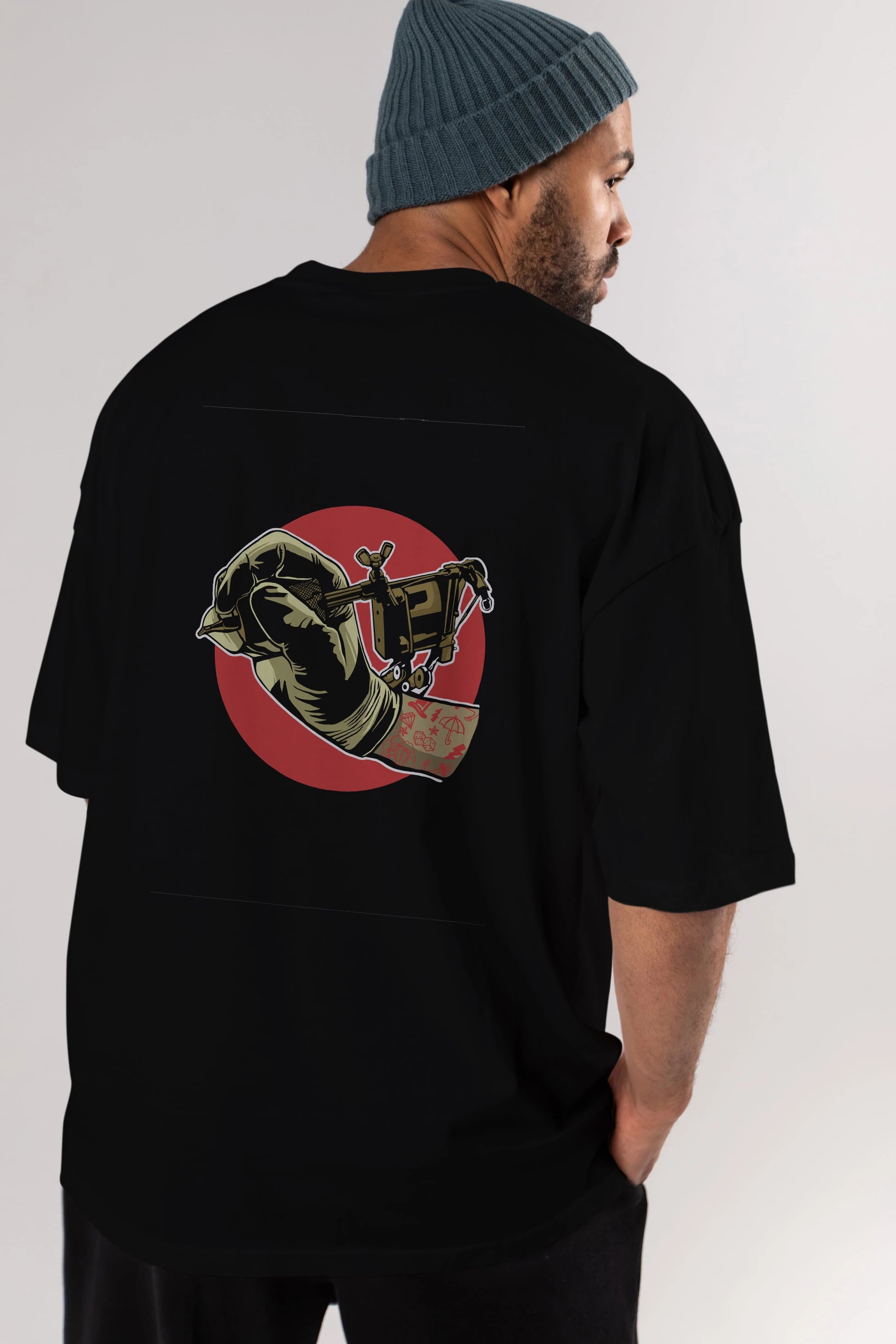 Tattoo Machine ] Arka Baskılı Oversize t-shirt Erkek Kadın Unisex %100 Pamuk