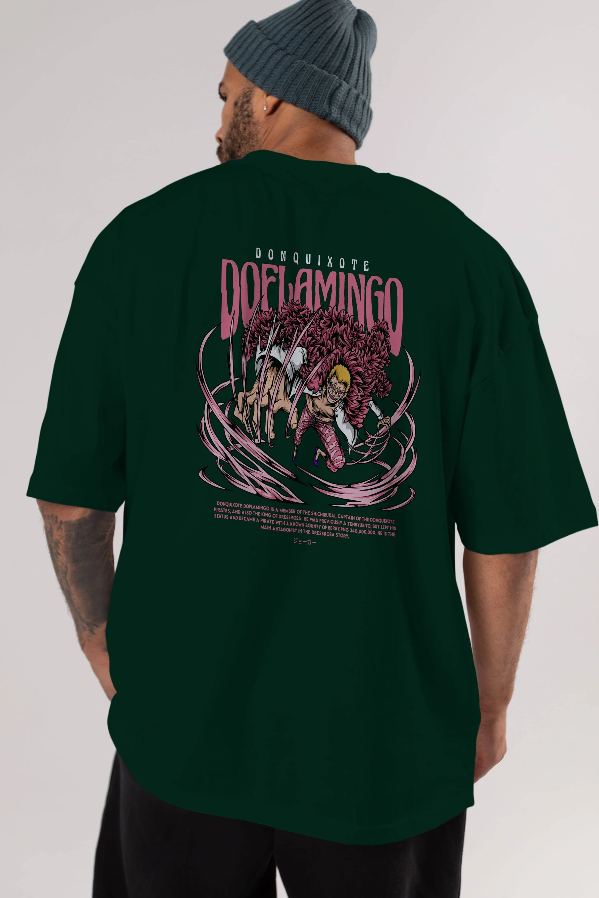 Doflamingo Anime Arka Baskılı Oversize t-shirt Erkek Kadın Unisex