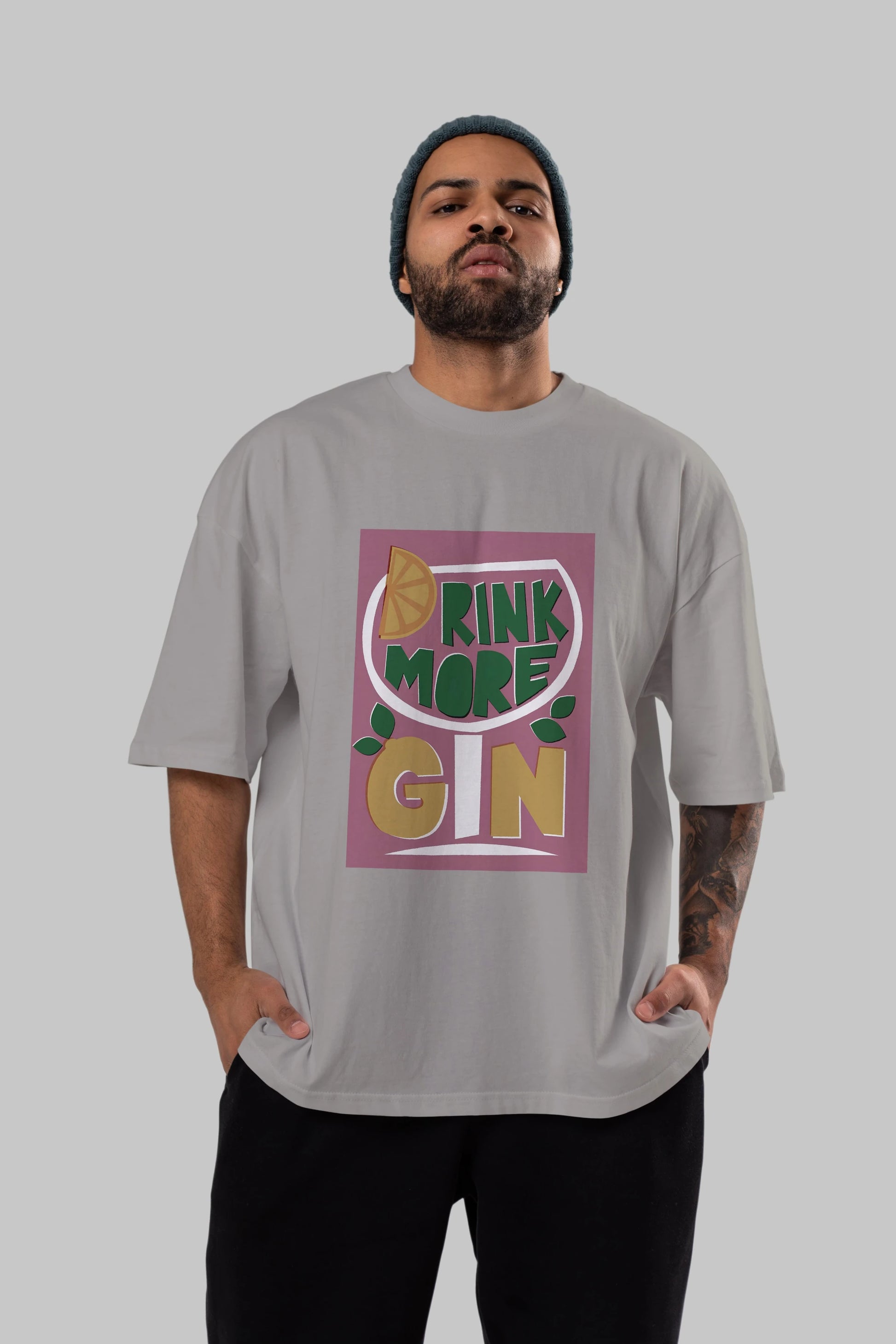 Drink More Gin Ön Baskılı Oversize t-shirt Erkek Kadın Unisex %100 Pamuk Bisiklet Yaka tişort