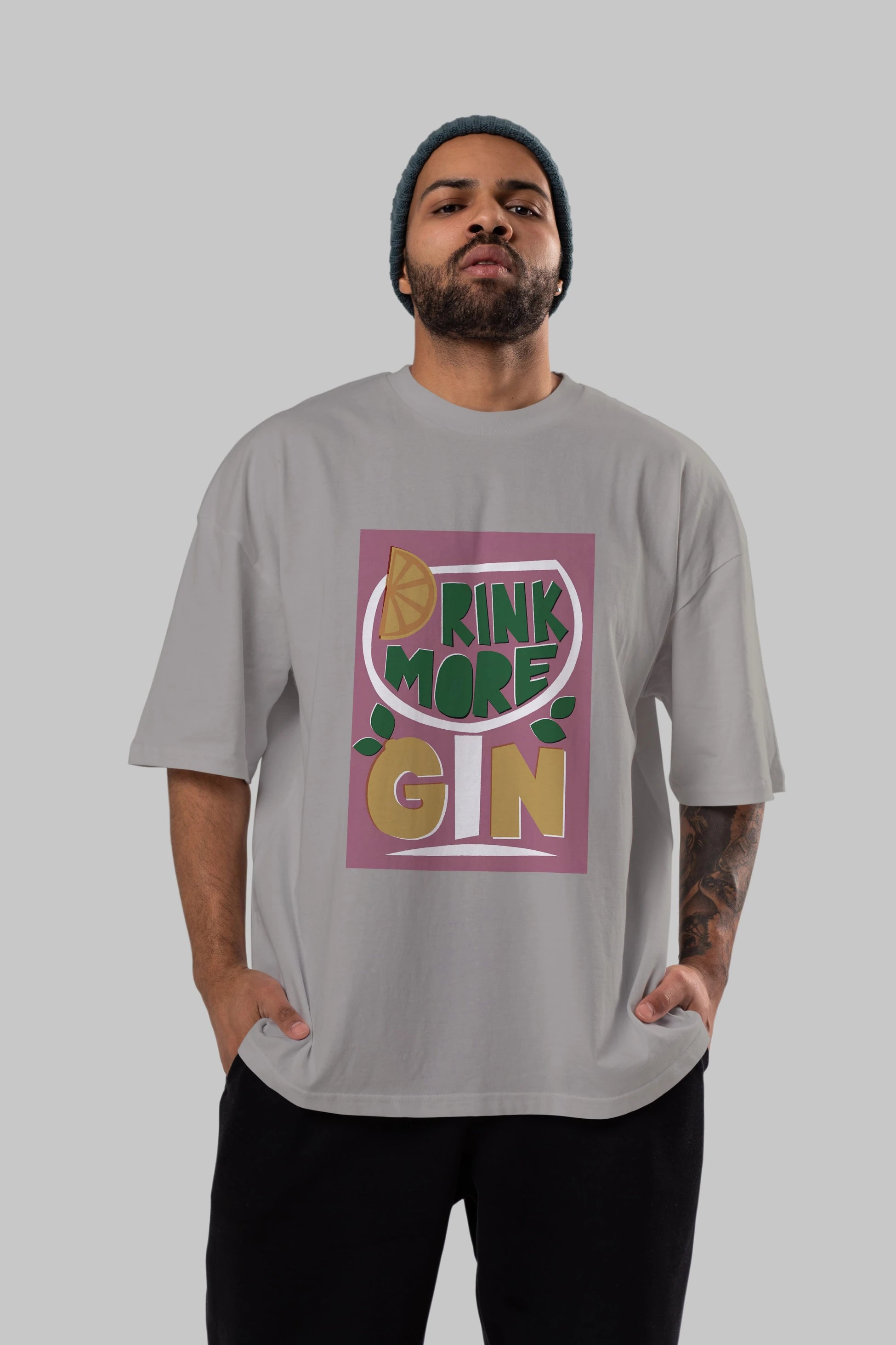 Drink More Gin Ön Baskılı Oversize t-shirt Erkek Kadın Unisex %100 Pamuk Bisiklet Yaka tişort
