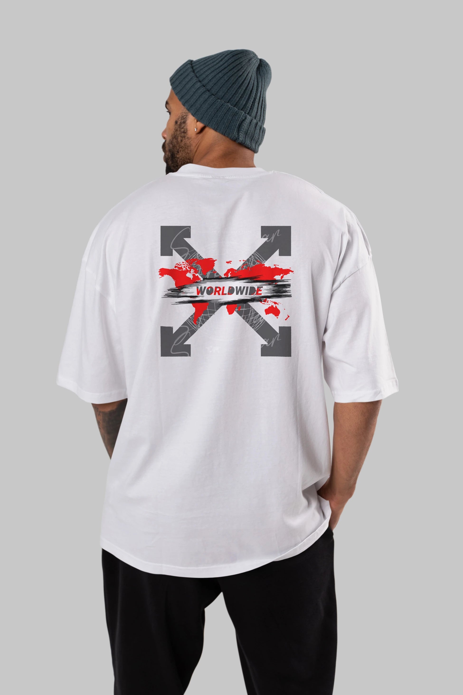 Worldwide Style Arka Baskılı Oversize t-shirt Erkek Kadın Unisex