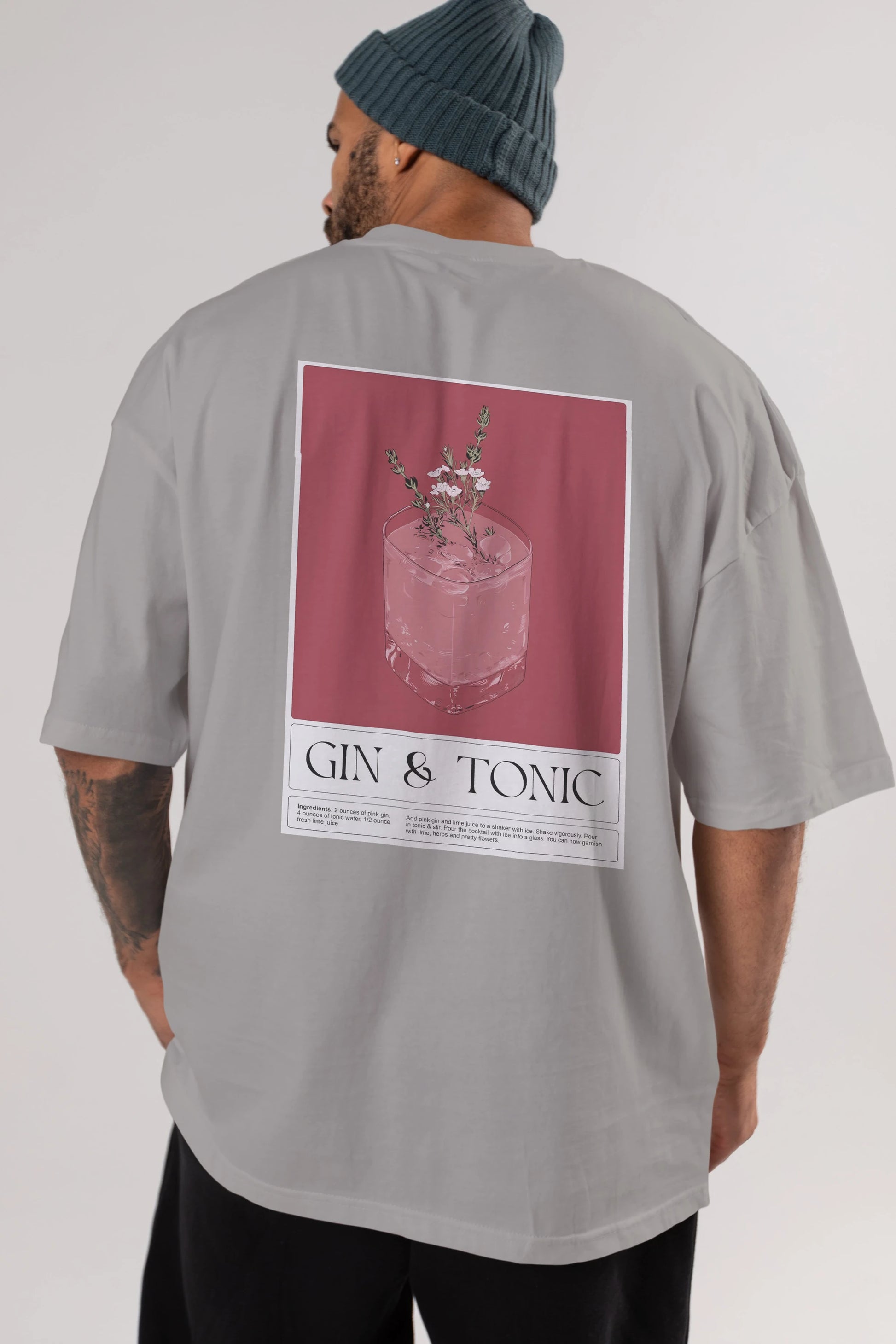 Gin Tonic 4 Arka Baskılı Oversize t-shirt Erkek Kadın Unisex %100 Pamuk Bisiklet Yaka tişort