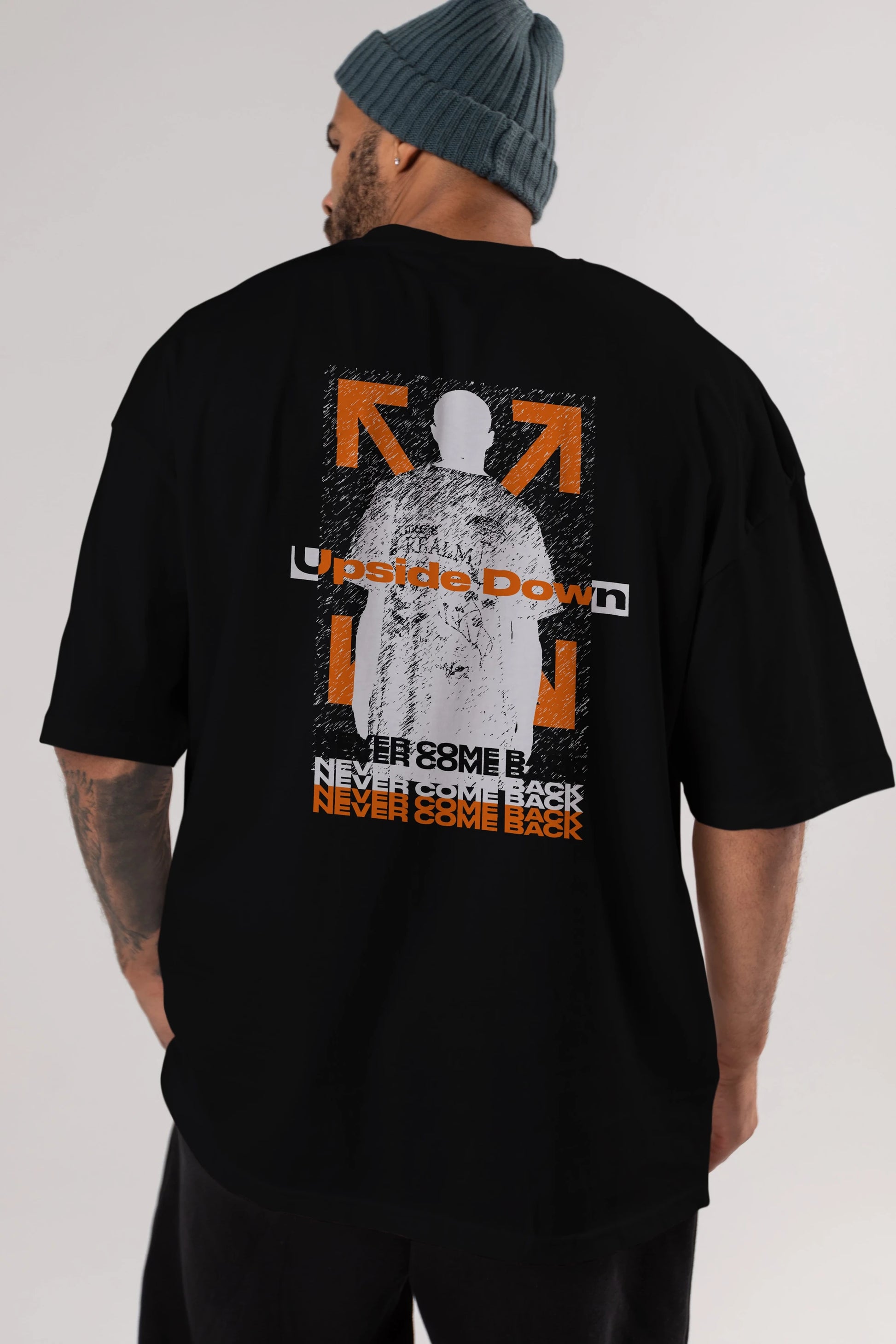 Upside Down Arka Baskılı Oversize t-shirt Erkek Kadın Unisex