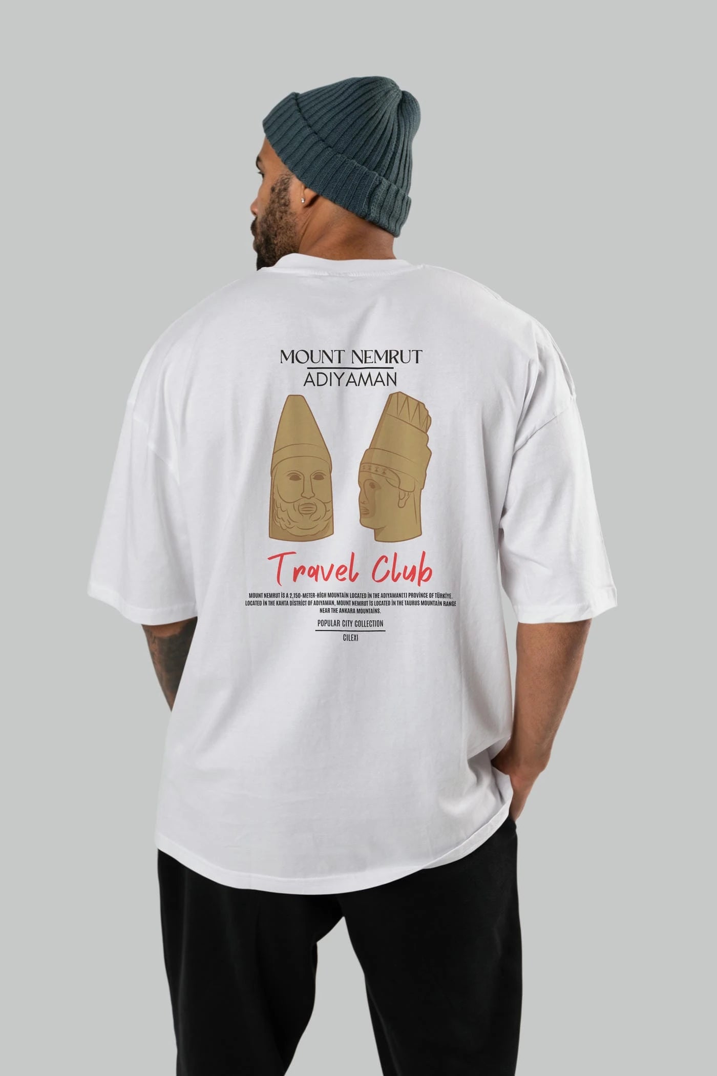 Mount Nemrut Adiyaman Arka Baskılı Oversize t-shirt Erkek Kadın Pamuk Bisiklet Yaka tişort