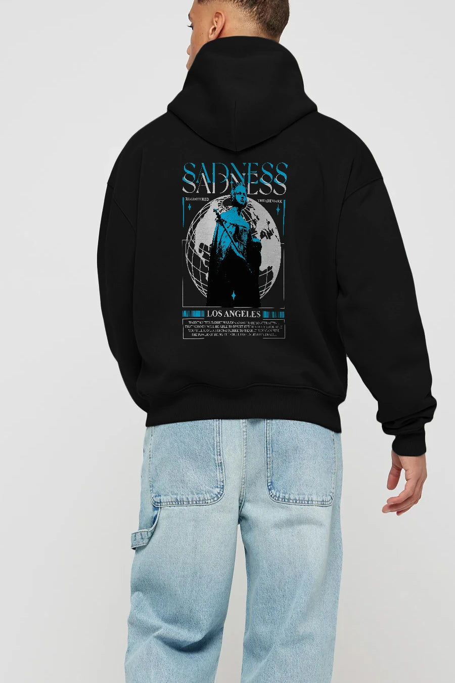 Sadness Los Angeles Arka Baskılı Hoodie Oversize Kapüşonlu Sweatshirt Erkek Kadın Unisex